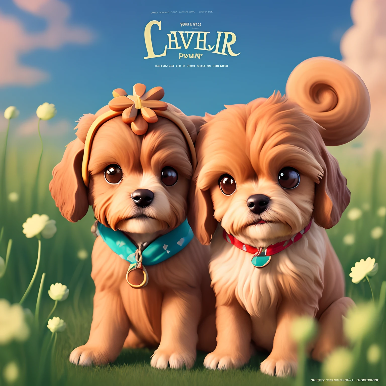 A Disney Pixar-inspired movie poster with the title CLOVER featuring Cavapoo, tan COLOR