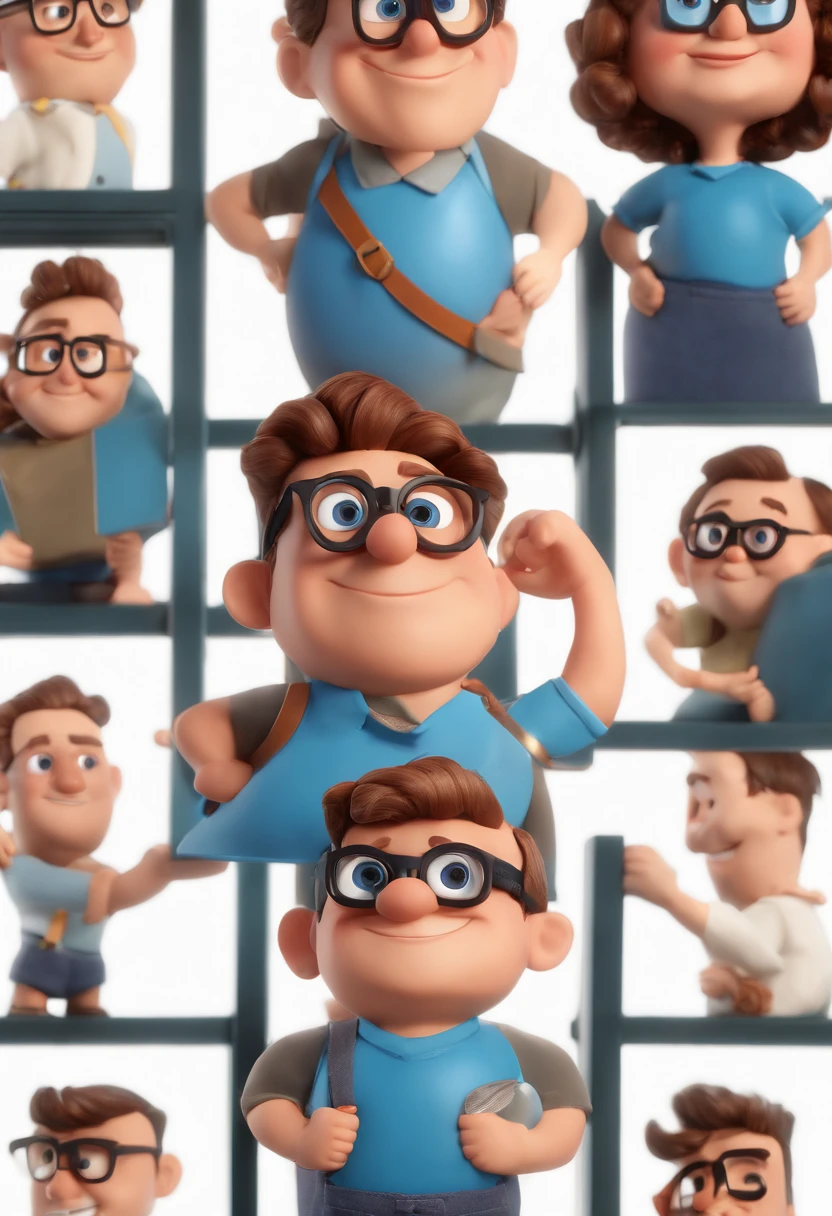 Cartoon character of a man with black glasses and a blue shirt, animation character, Caractere estilizado, animation style rendering, 3D estilizado, Arnold Maya render, 3 d render stylized, toon render keyshot, Personagem 3D, Personagem 3D, 3d rendering stylized, 3 d character render, personagem de desenho animado, Personagem de close up, Pose de personagem,  (Estilo Pixar) (master part:1.2) (Bokeh) (best quality) (pele detalhada) (textura detalhada) (8k) (argila) (Cinematic lighting) (foco nítido