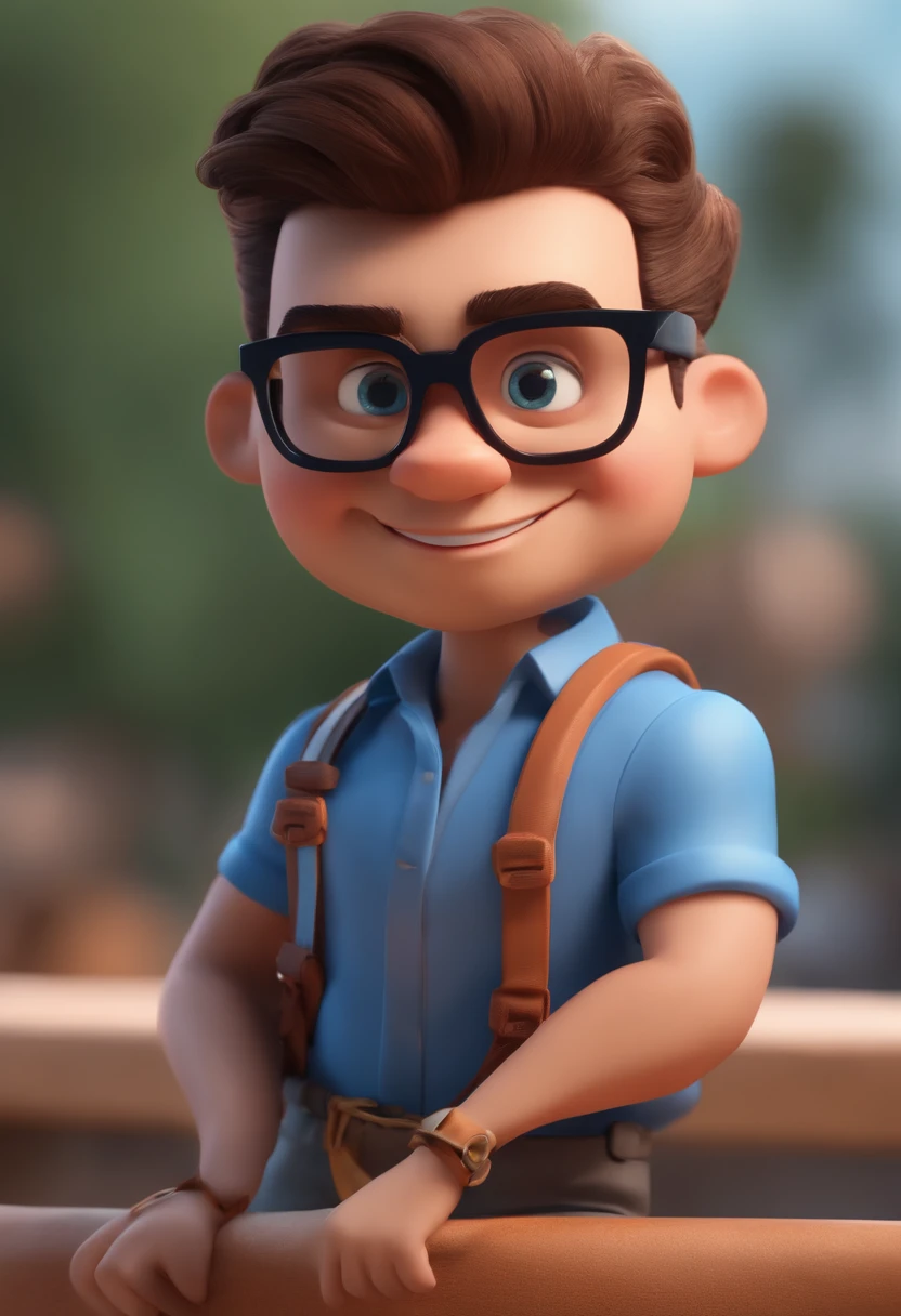 Cartoon character of a man with black glasses and a blue shirt, animation character, Caractere estilizado, animation style rendering, 3D estilizado, Arnold Maya render, 3 d render stylized, toon render keyshot, Personagem 3D, Personagem 3D, 3d rendering stylized, 3 d character render, personagem de desenho animado, Personagem de close up, Pose de personagem,  (Estilo Pixar) (master part:1.2) (Bokeh) (best quality) (pele detalhada) (textura detalhada) (8k) (argila) (Cinematic lighting) (foco nítido