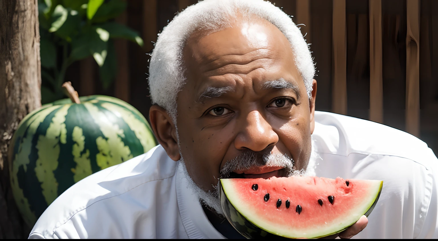 Old black man eating watermelon