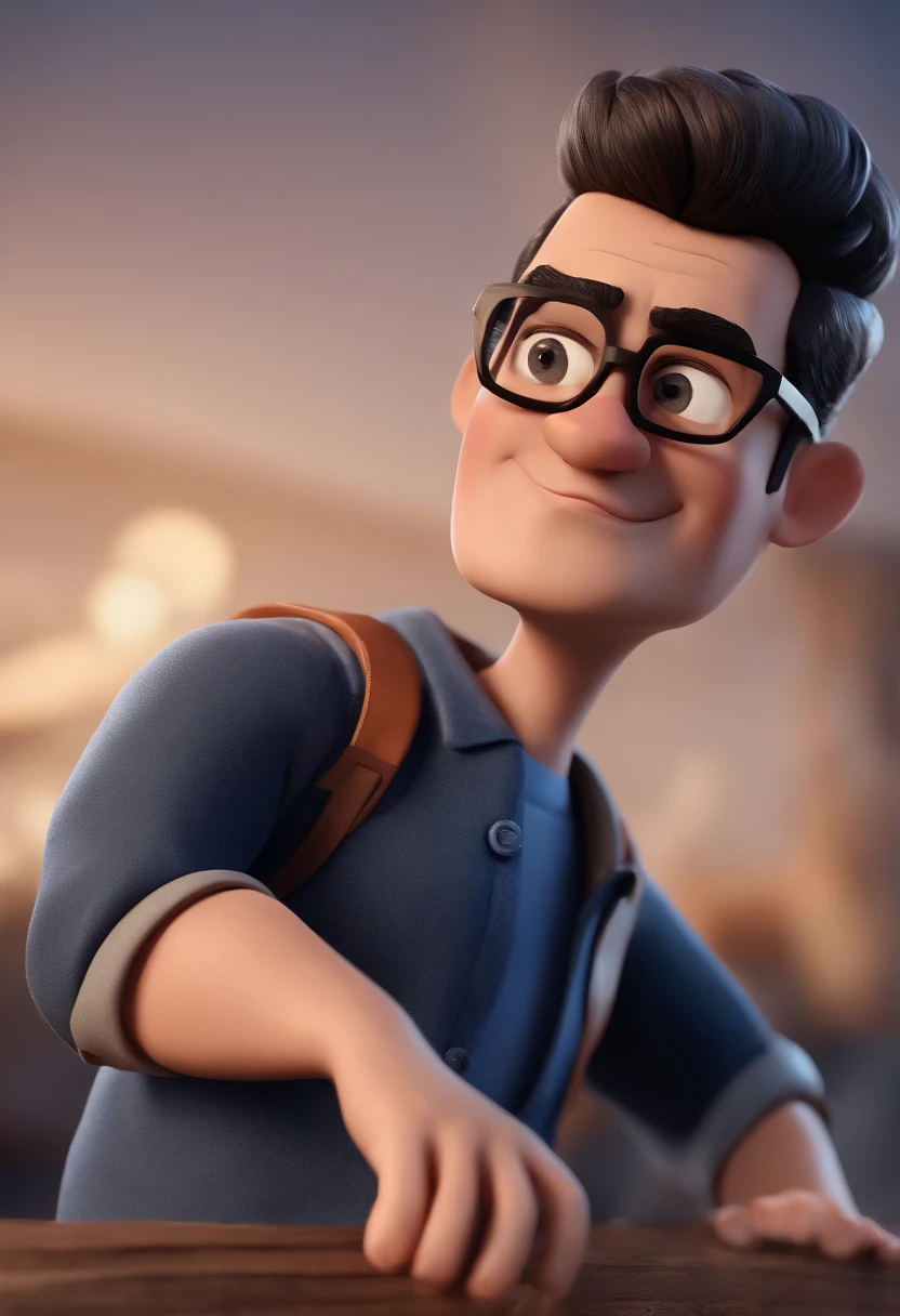 Cartoon character of a man with black glasses and a blue shirt, animation character, Caractere estilizado, animation style rendering, 3D estilizado, Arnold Maya render, 3 d render stylized, toon render keyshot, Personagem 3D, Personagem 3D, 3d rendering stylized, 3 d character render, personagem de desenho animado, Personagem de close up, Pose de personagem, (Estilo Pixar) (master part:1.2) (Bokeh) (best quality) (pele detalhada) (textura detalhada) (8k) (argila) (Cinematic lighting) (foco nítido