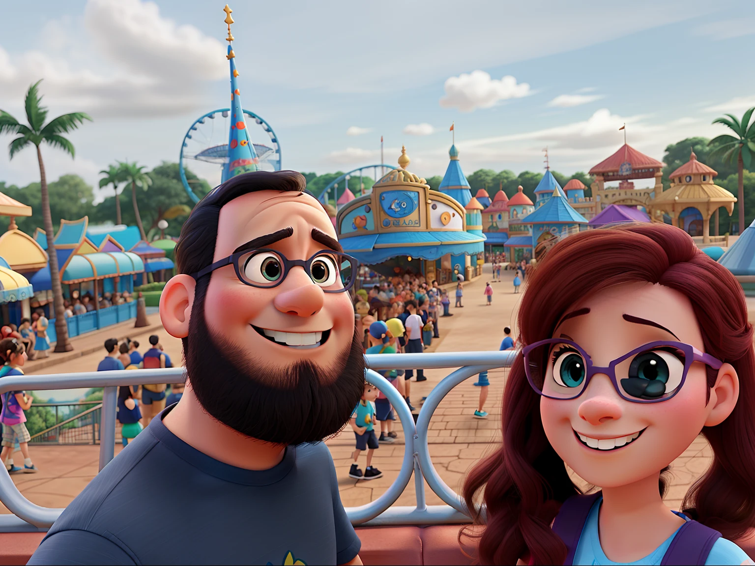imagem no estilo pixar, Couple in an amusement park