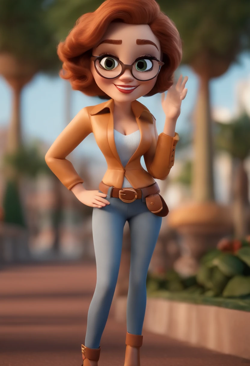 Personagem dos desenhos animados de uma mulher com cabelo loiro, longo e levemente ondulado, olhos pequenos e cor castanho, com blazer beje e blusa branca, and white pants, animation character, Caractere estilizado, animation style rendering, 3D estilizado, Arnold Maya render, 3 d render stylized, toon render keyshot, Personagem 3D, Personagem 3D, 3d rendering stylized, 3 d character render, personagem de desenho animado, Personagem de close up, Pose de personagem,  (Estilo Pixar) (master part:1.2) (Bokeh) (best quality) (pele detalhada) (textura detalhada) (8k) (argila) (Cinematic lighting) (foco nítido