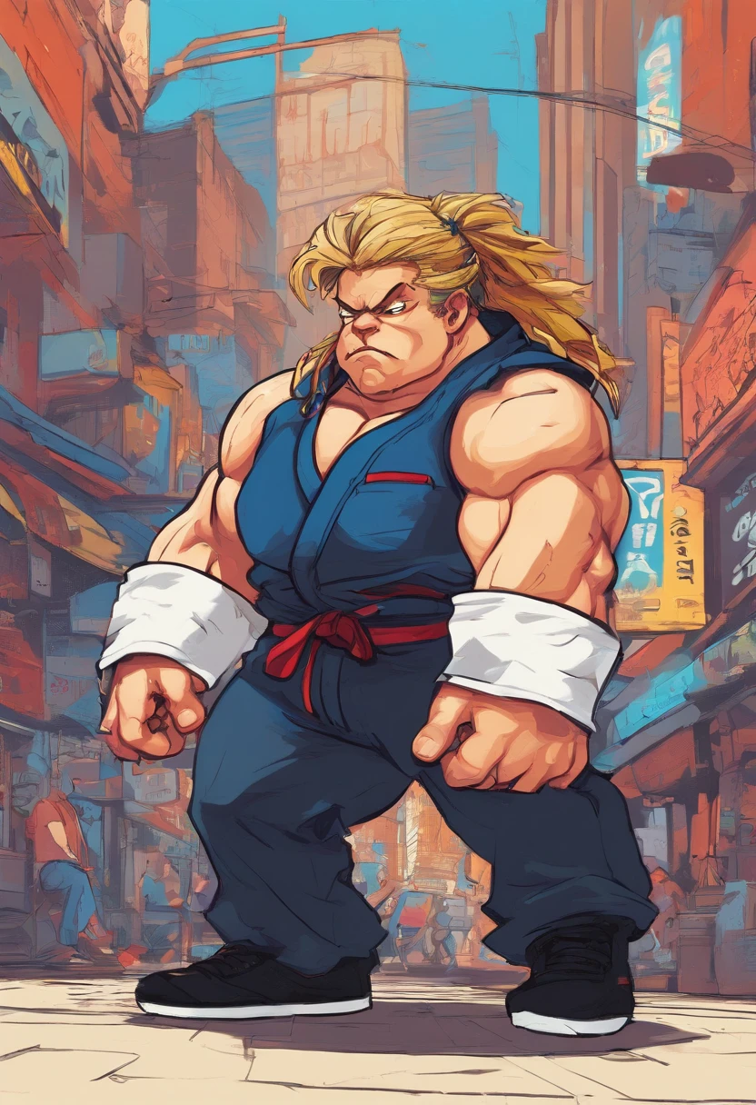 Make a chibi animation of a slightly fat man, with long, shoulder-length hair that is slightly messy, black t-shirt, Blue jeans and black sneakers with white soles. He's wearing a wireless headphone and he's walking on the sidewalk.