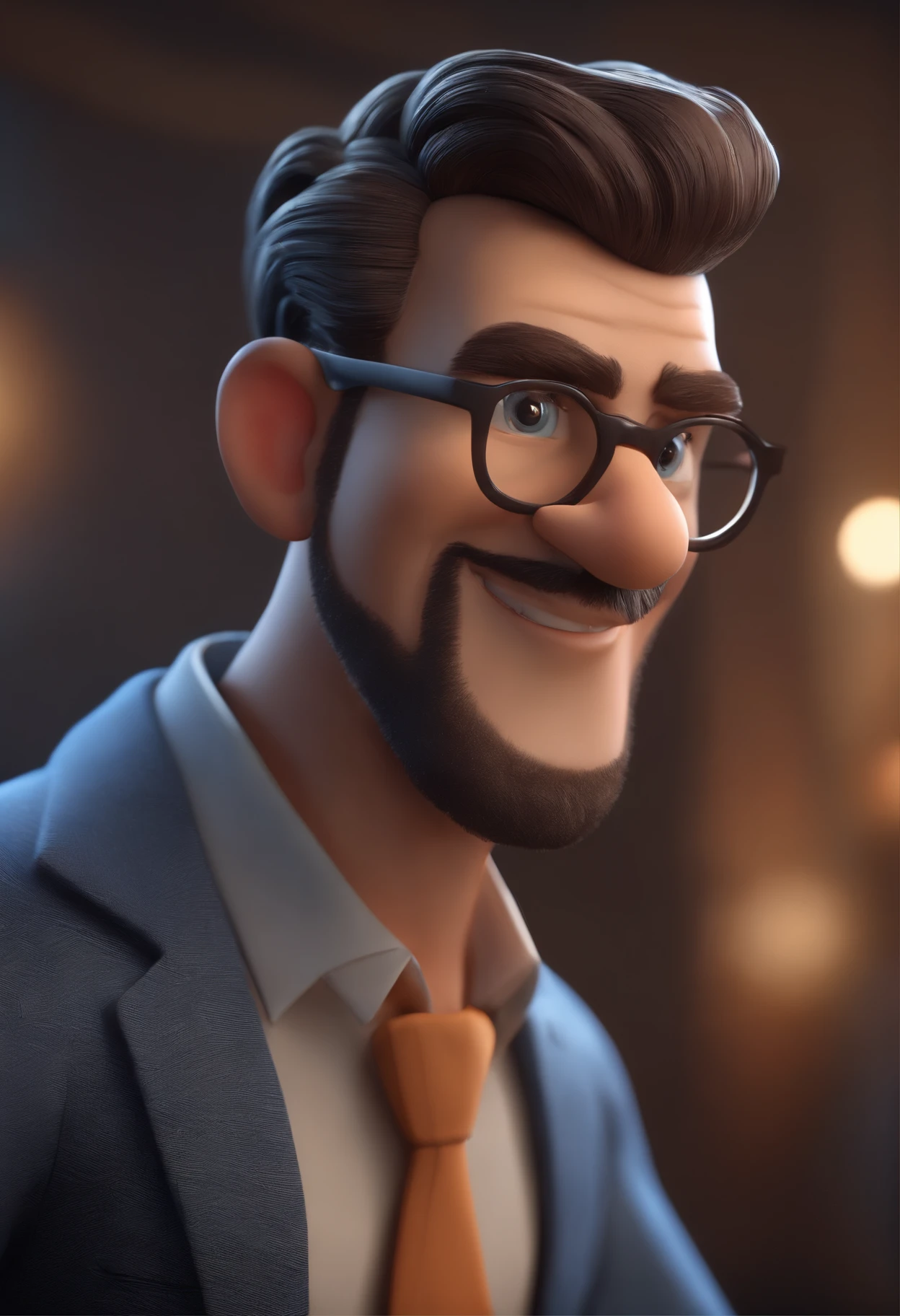 Cartoon character of a man with black glasses, cabelo cacheado marrom escuro e uma camisa azul, animation character, Caractere estilizado, animation style rendering, 3D estilizado, Arnold Maya render, 3 d render stylized, toon render keyshot, Personagem 3D, Personagem 3D, 3d rendering stylized, 3 d character render, personagem de desenho animado, Personagem de close up, Pose de personagem, (Estilo Pixar) (master part:1.2) (Bokeh) (best quality) (pele detalhada) (textura detalhada) (8k) (argila) (Cinematic lighting) (foco nítido