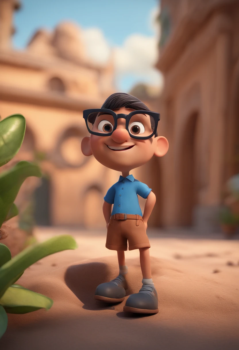 Cartoon character of a man with black glasses and a blue shirt, animation character, Caractere estilizado, animation style rendering, 3D estilizado, Arnold Maya render, 3 d render stylized, toon render keyshot, Personagem 3D, Personagem 3D, 3d rendering stylized, 3 d character render, personagem de desenho animado, Personagem de close up, Pose de personagem,  (Estilo Pixar) (master part:1.2) (Bokeh) (best quality) (pele detalhada) (textura detalhada) (8k) (argila) (Cinematic lighting) (foco nítido