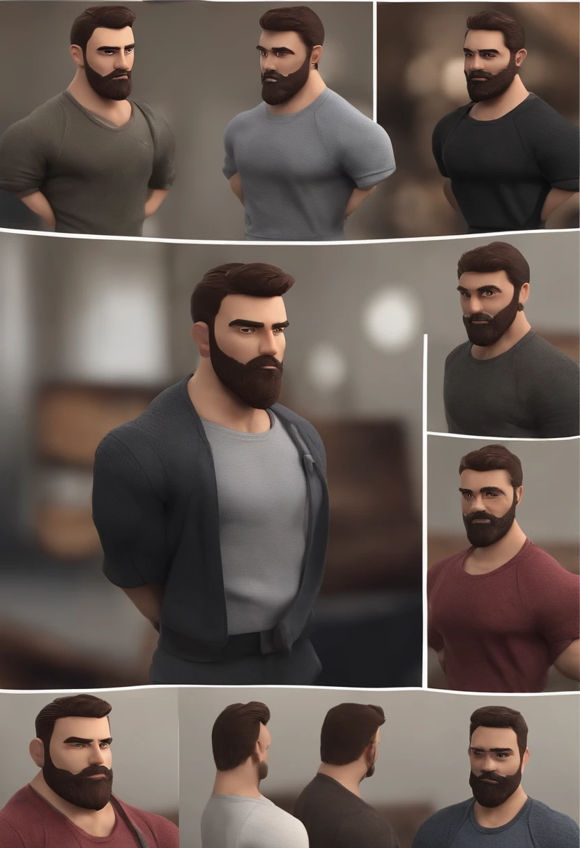 Personagem de desenho animado de um homem, camisa polo preta, cabelo liso, With beard and old school tattoo on his arm, animation character, Caractere estilizado, animation style rendering, 3D estilizado, Arnold Maya render, 3 d render stylized, toon render keyshot, Personagem 3D, Personagem 3D, 3d rendering stylized, 3 d character render, personagem de desenho animado, Personagem de close up, Pose de personagem, (Estilo Pixar) (master part:1.2) (Bokeh) (best quality) (pele detalhada) (textura detalhada) (8k) (argila) (Cinematic lighting) (foco nítido