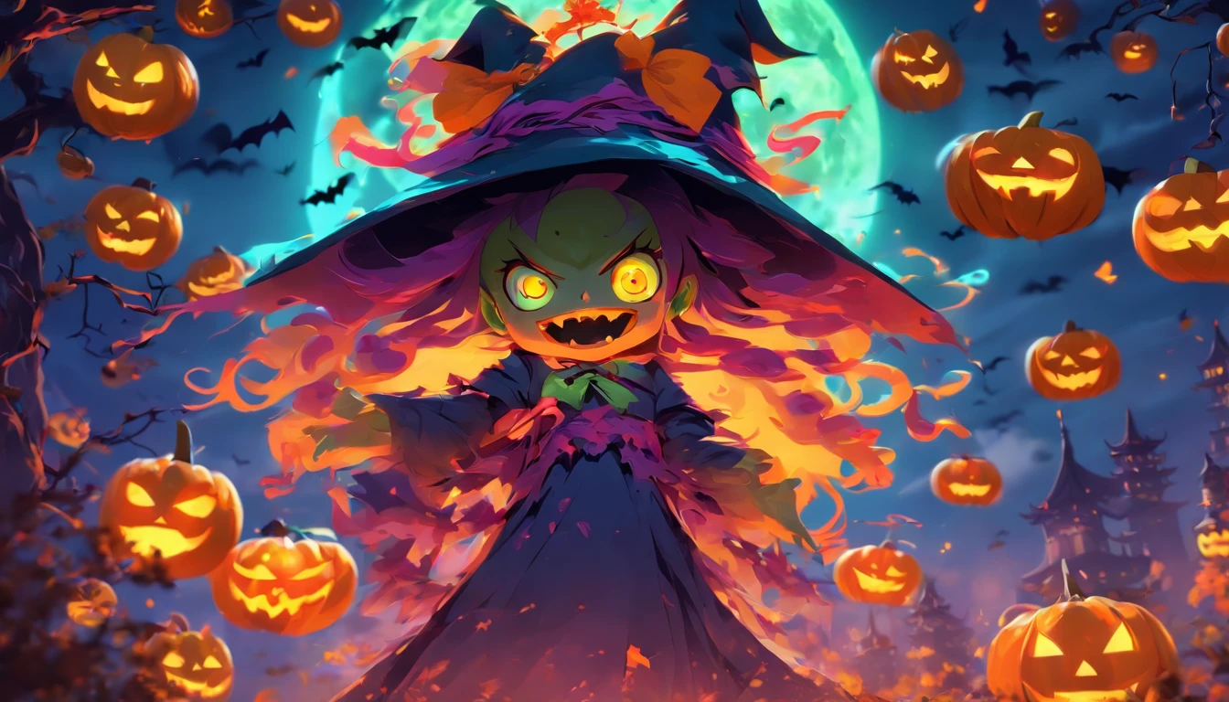 Halloween background in China,There's pumpkin weirdness,zombi,little witch girl,Chinese elements