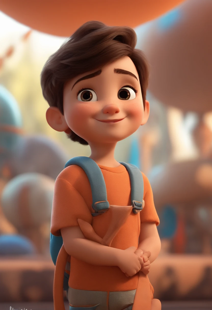 a happy cute ??? standing short hair, vestindo uma fantasia espacial, , fundo branco, barnet, tom, Estilo Pixar, ..3d, desenhos animados, rosto detalhado, asymmetrical 16k