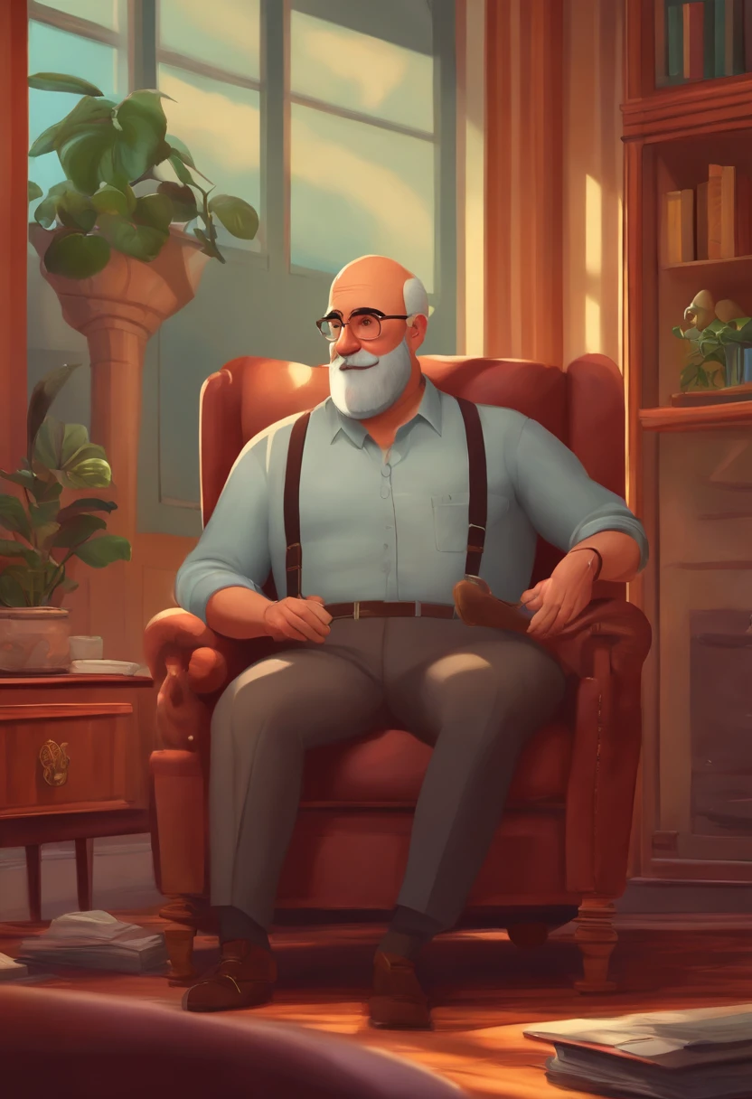 Homem com pouca barba, Bald Man and His Profession Psychologist Pixar Style