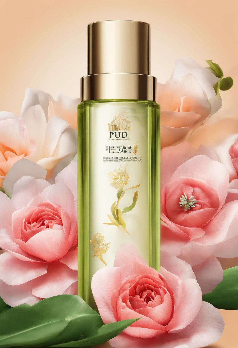 (Best quality,4K,8K,A high resolution,Masterpiece:1.2),Ultra-detailed,(Realistic,Photorealistic,photo-realistic:1.37),A close-up of a bottle of Huang Jixiu cleansing oil and a selection of flowers, Clean face and body skin, Skincare, skin care, Take a picture of your skincare brand, Product photography, professional product shot, products shot, products shot, product display photograph, professional product photo, products shot, Minimalist design, photo product, natural skin tones, Clean gloss, natural skin tones, miniature product photo,Handsome men,It has an extraordinary nose shape, Ruddy petal-shaped lips, His well-defined features are perfectly carved, An evil and beautiful face,Decorated with playful smiles, A dashing man in a white shirt and suit.