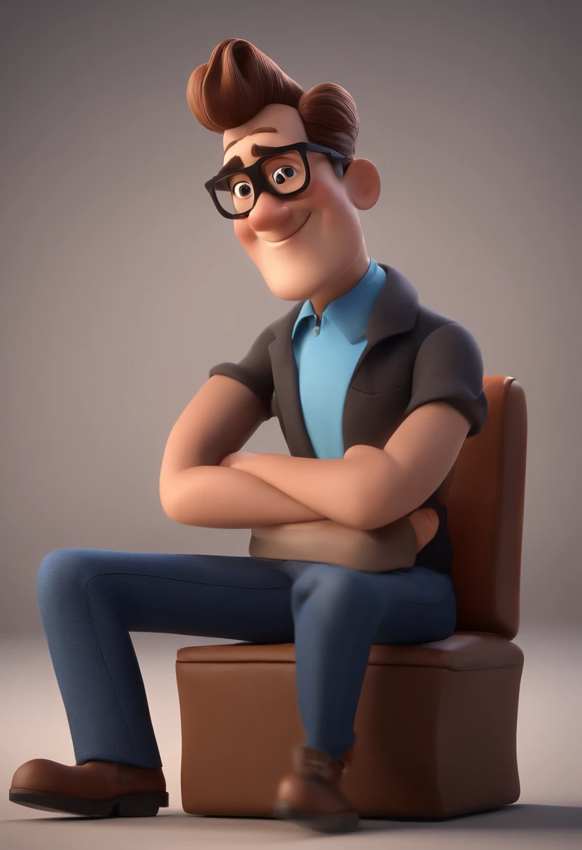 Cartoon character of a man with black glasses and a blue shirt, animation character, Caractere estilizado, animation style rendering, 3D estilizado, Arnold Maya render, 3 d render stylized, toon render keyshot, Personagem 3D, Personagem 3D, 3d rendering stylized, 3 d character render, personagem de desenho animado, Personagem de close up, Pose de personagem,  (Estilo Pixar) (master part:1.2) (Bokeh) (best quality) (pele detalhada) (textura detalhada) (8k) (argila) (Cinematic lighting) (foco nítido