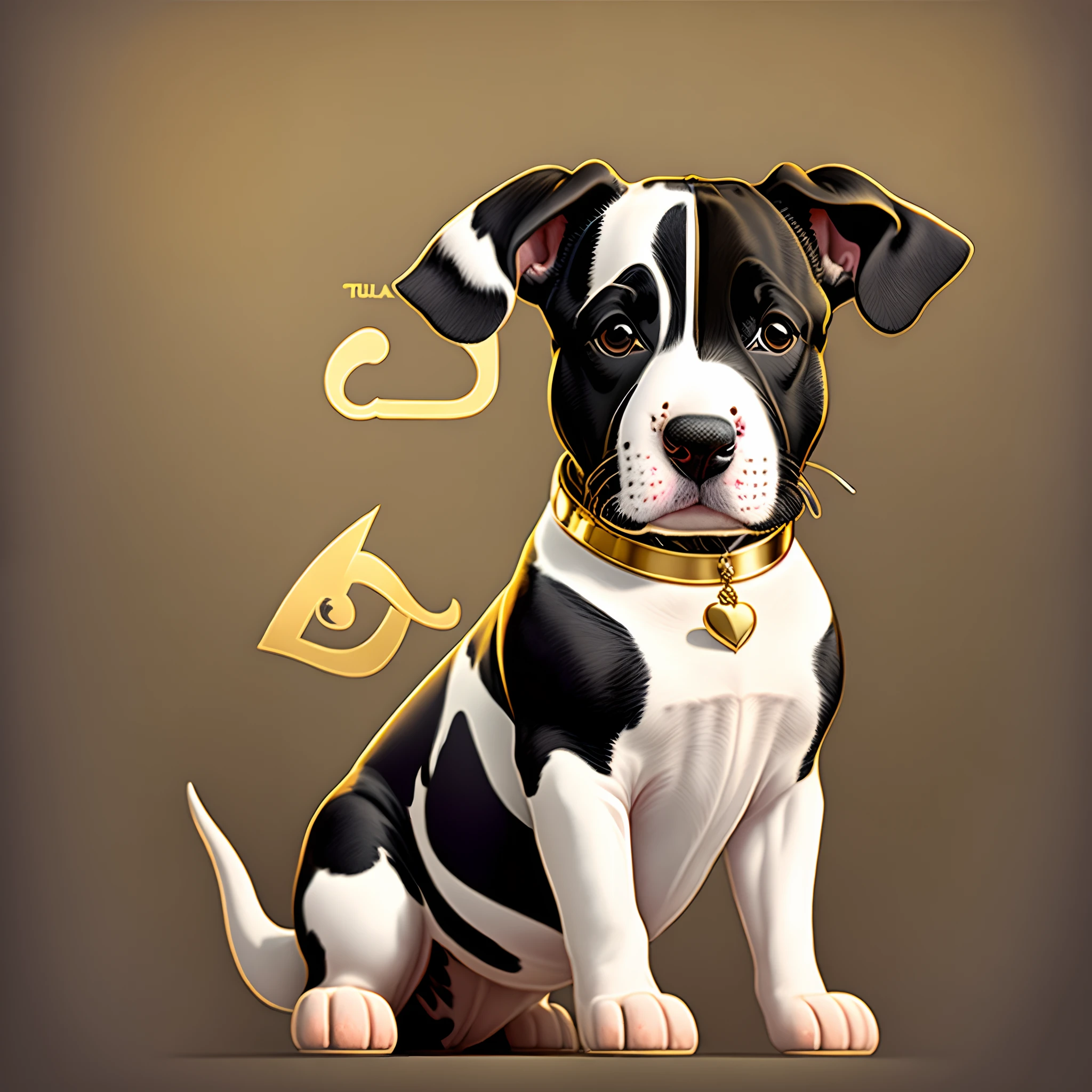 A black and white bull terrier with a gold collar on a Disney Pixar poster with the title spetsly