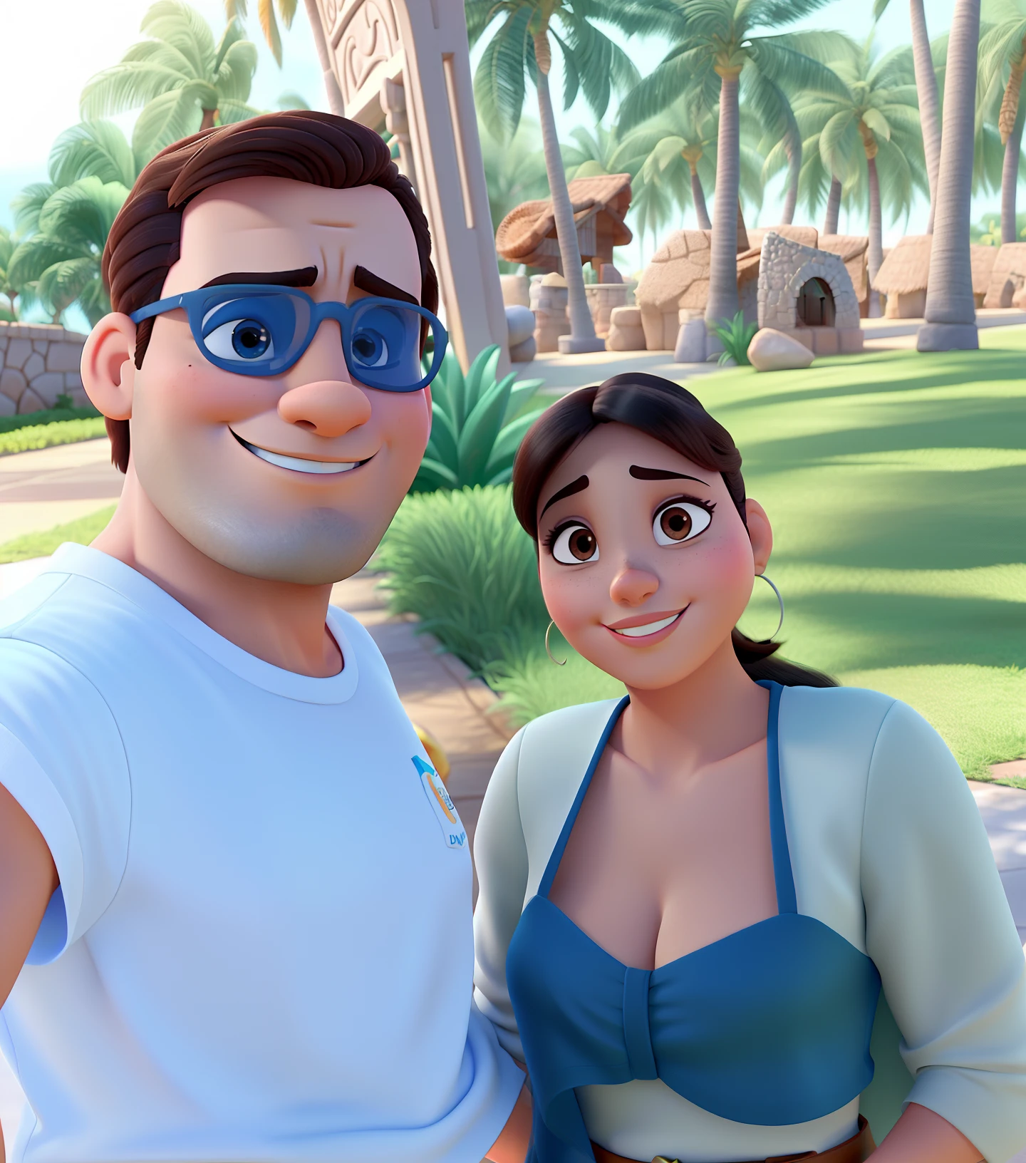 Casal (homem branco e mulher morena) no estilo Disney Pixar, alta qualidade, melhor qualidade.