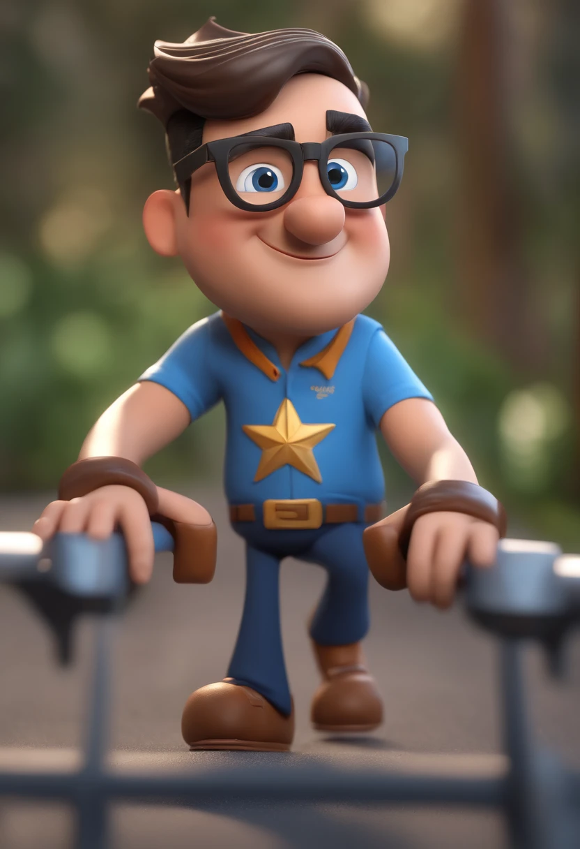 Cartoon character of a man with black glasses and a blue shirt, animation character, Caractere estilizado, animation style rendering, 3D estilizado, Arnold Maya render, 3 d render stylized, toon render keyshot, Personagem 3D, Personagem 3D, 3d rendering stylized, Cartoon 3D Character Rendering, Personagem de close up, Pose de personagem, (Estilo Pixar) (master part:1.2) (Bokeh) (best quality) (pele detalhada) (textura detalhada) (8k) (argila) (Cinematic lighting) (foco nítido