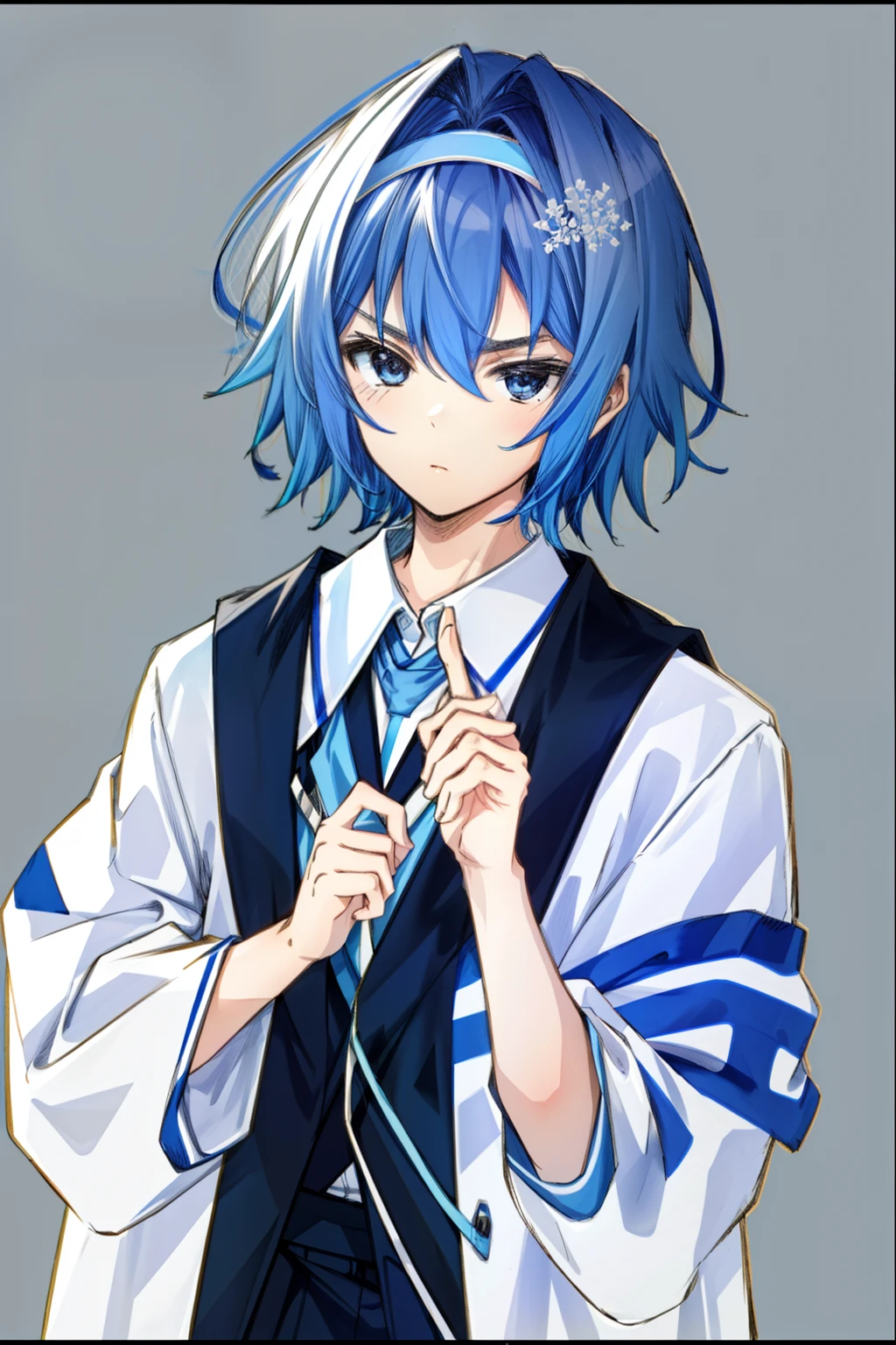 top-quality、wall-paper、male 、simple background、He's a cool boy、Blue-haired、quadratic element