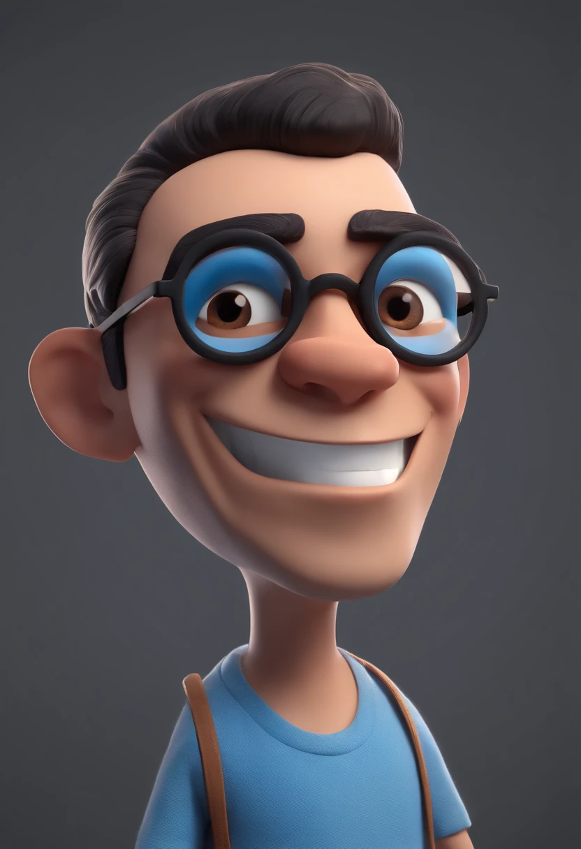 Cartoon character of a man with black glasses and a blue shirt, animation character, Caractere estilizado, animation style rendering, 3D estilizado, Arnold Maya render, 3 d render stylized, toon render keyshot, Personagem 3D, Personagem 3D, 3d rendering stylized, 3 d character render, personagem de desenho animado, Personagem de close up, Pose de personagem,  (Estilo Pixar) (master part:1.2) (Bokeh) (best quality) (pele detalhada) (textura detalhada) (8k) (argila) (Cinematic lighting) (foco nítido