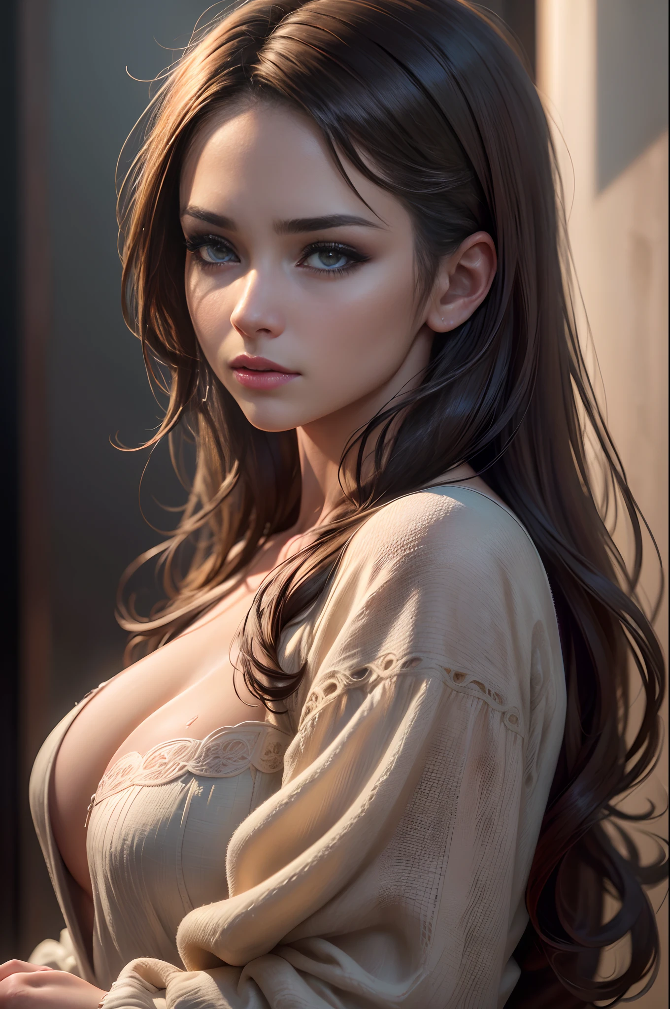 (RAW, Analog, Nikon Z 14mm Ultra Wide Lens, Award Winning Glamour Photo, ((Best Quality)), ((Masterpiece)), ((Realistic)), Skin Pores, Subsurface Scattering, Radiant Light, High-Res, Detailed Facial Features, High Detail, Clear Focus, Smooth, Aesthetic, Very Detailed, (Very Detailed Eyes, Very Detailed Iris), Very Detailed Hair, Very Detailed Skin, Very Detailed Clothes, Octane Render, photorealistic, realistic, post - processing, maximum detail, realistic shadows, roughness, natural skin texture, real life, ultra-realistic, photorealism, photography, 8k UHD, photography, hdr, intricate, elegant, very detailed, clear focus, amazing, beautiful, gorgeous) detailed realistic beautiful female 18 years old girl, makeup, all over visible, brown hair, realistic skin, realistic, sports body, realistic, cinematic lens, (Very detailed CG unified 8k wallpaper), trends on ArtStation, trends on CGSociety, High Detail, Sharp focus, dramatic, beautiful background, full shoot, high quality, (beautiful face), (detailed face), detailed hands, beautiful hands
