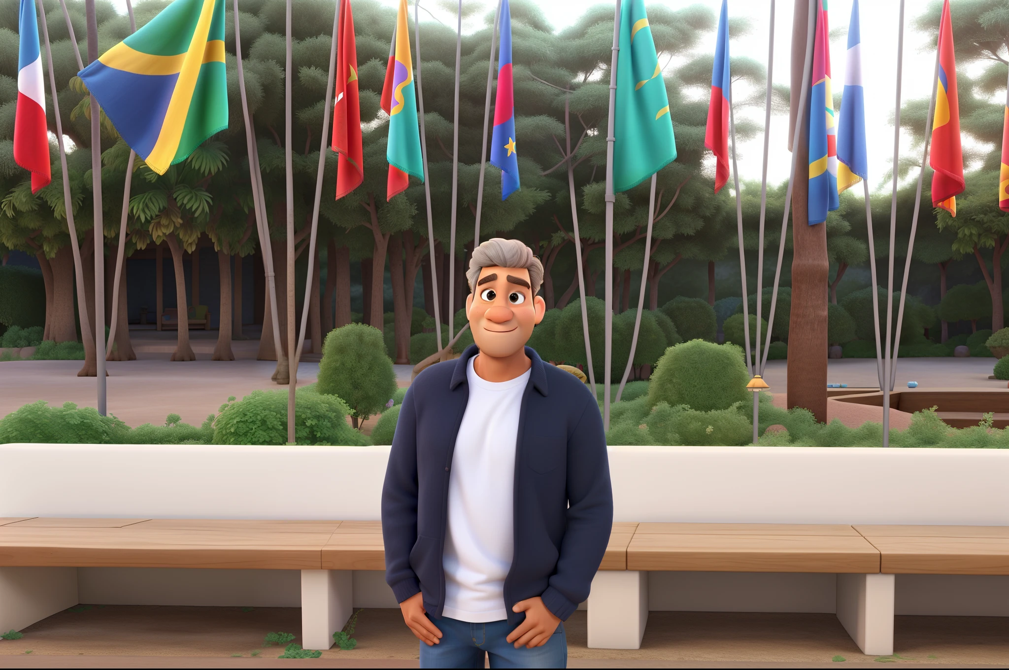 Homem de 40 anos, cabelos grisalhos, estilo disney pixar, alta qualidade, melhor qualidade