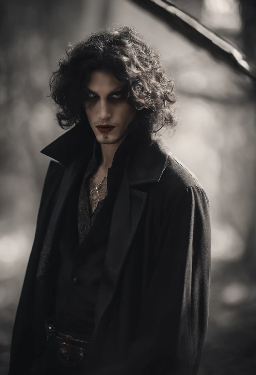 Imagen fotorrealista de alta calidad de un hombre con cabello negro y ojos rojos con un estrangulador, androgynous vampire, Vampiro del clan Urban Gangrel, vampiro masculino, macho vampiro malvado macho tortuoso, guapo vampiro masculino, ((rojo)) ojos holgados, Red Eyes with Gothic Makeup, Black Lipstick, Dark, Piercing Eyes, con ojos embrujados y cabello oscuro. MALE Gender Neutral Androgen Beautiful Young, sharp jaw, Rasgos masculinos, piel de porcelana