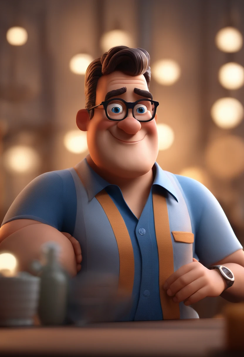 Cartoon character of a man with black glasses and a blue shirt, animation character, Caractere estilizado, animation style rendering, 3D estilizado, Arnold Maya render, 3 d render stylized, toon render keyshot, Personagem 3D, Personagem 3D, 3d rendering stylized, 3 d character render, personagem de desenho animado, Personagem de close up, Pose de personagem,  (Estilo Pixar) (master part:1.2) (Bokeh) (best quality) (pele detalhada) (textura detalhada) (8k) (argila) (Cinematic lighting) (foco nítido