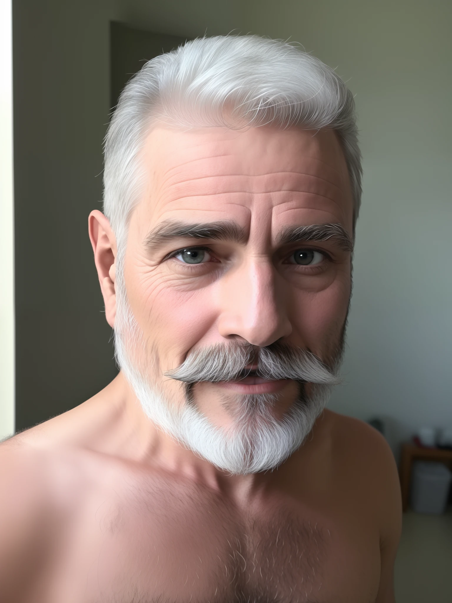 there is a man with a mustache and a mustache on his chest, (38 years old), 45 years old men, hot daddy, mature male, 4 0 years old man, 3 6 years old, hairy chest and hairy body, 38 years old, 5 0 years old man, hairy chest, partially male hairy torso, bare hairy chest