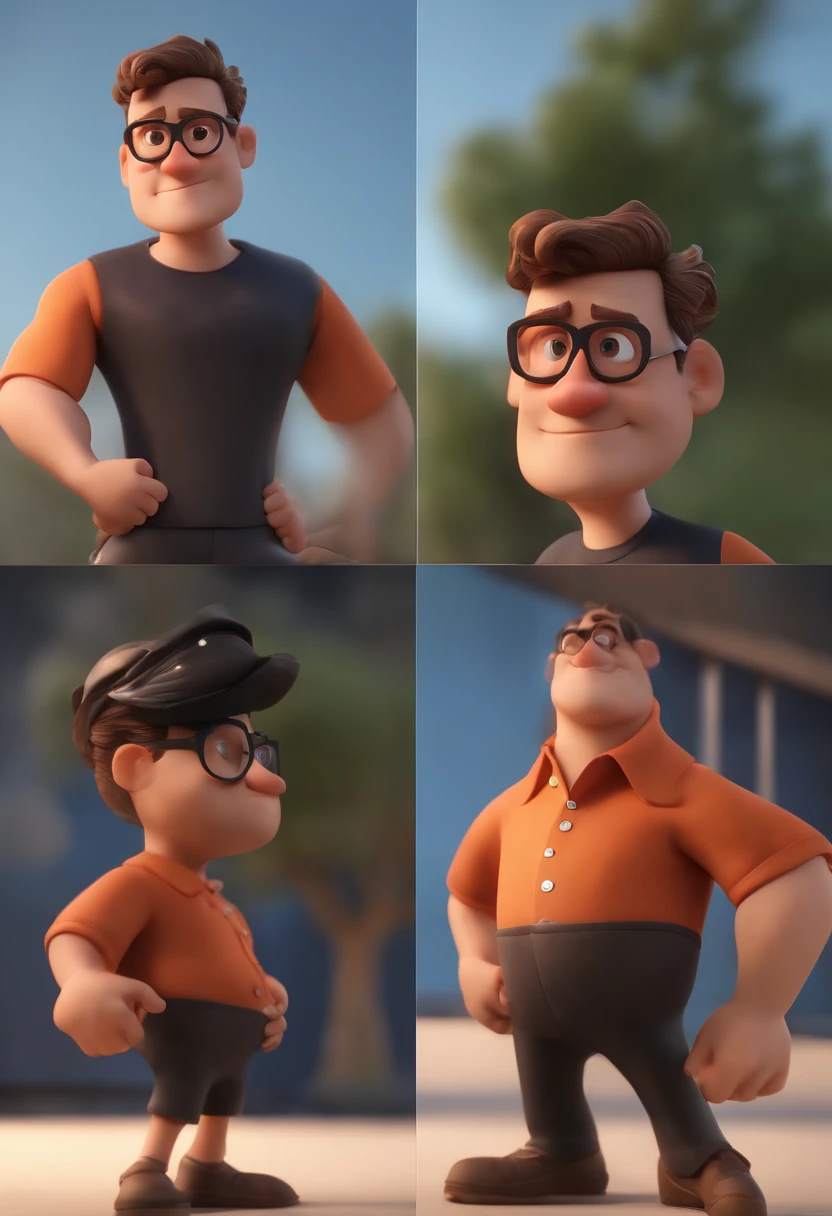 Cartoon character of a man wearing black glasses and a blue shirt, um personagem animado, Caractere estilizado, animation style rendering, 3D estilizado, Arnold Maya render, 3 d render stylized, toon render keyshot, Personagem 3D, Personagem 3D, 3d rendering stylized, 3 d character render, personagem de desenho animado, Personagem de close up, Pose de personagem, (Estilo Pixar) (master part:1.2) (Bokeh) (best quality) (pele detalhada) (textura detalhada) (8k) (argila) (Cinematic lighting) (foco nítido,Senta e vaza a parte superior do corpo