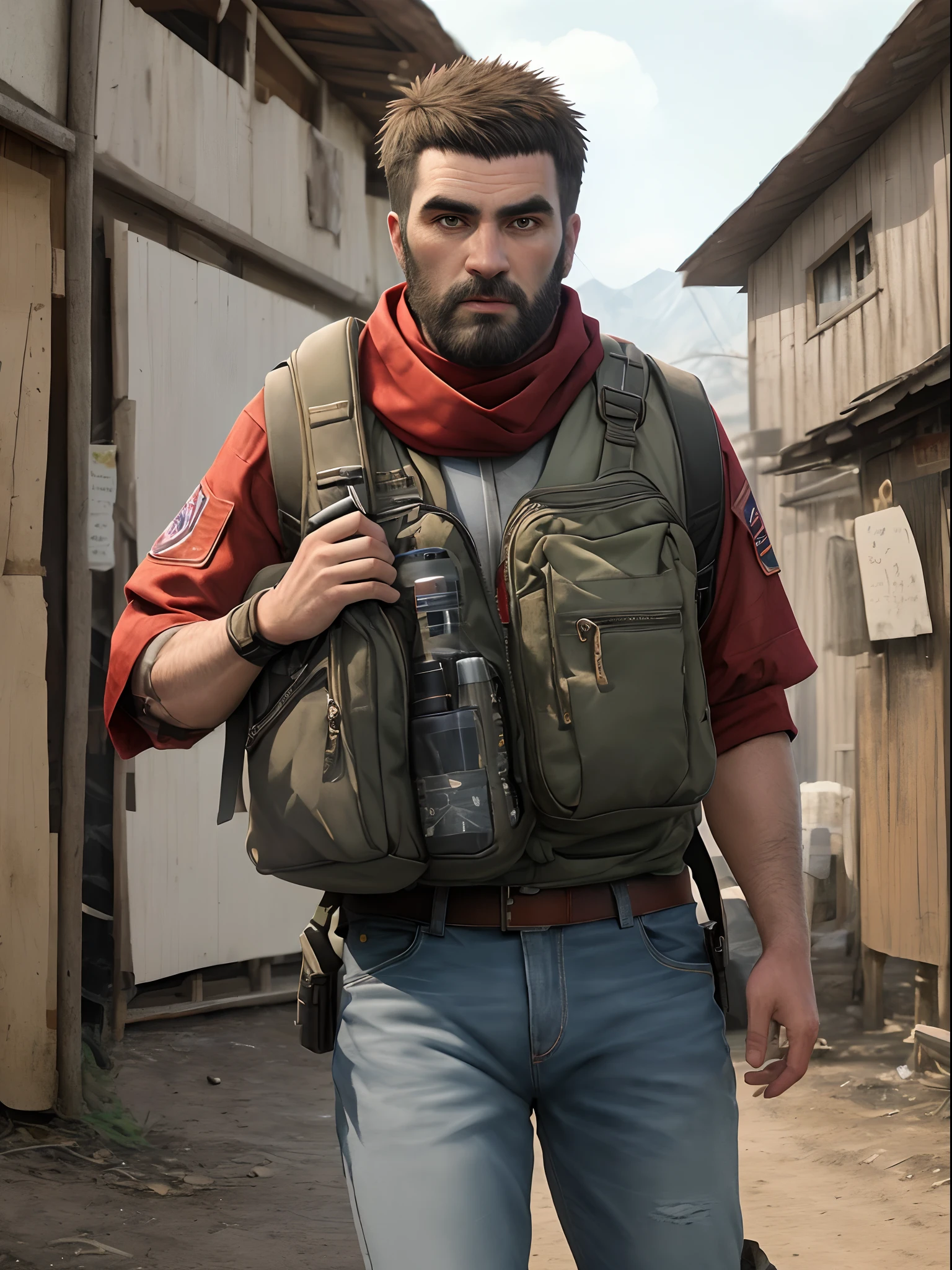 Let's create a hypothetical character from the game Far Cry 5. Vou inventar um nome, appearance and sartorial details in the context of the Far Cry universe:

Nome: Jake Cooper

Physical Appearance: Jake is a middle-aged man with short cropped gray hair. Ele tem uma barba por fazer e olhos azuis penetrantes. Your skin is tanned due to the long hours outdoors.

Vestimenta: Jake wears practical and resistant clothes, typical of someone who lives in a rural and isolated region. Ele veste uma jaqueta de couro surrada e desgastada, jeans resistentes e botas de trabalho robustas. He carries a tactical backpack full of supplies and makeshift weapons.

distinctive characteristics: Jake tem algumas cicatrizes no rosto, Memories of past conflicts in the region. He also wears a red scarf tied around his neck as a symbol of resistance against oppressive authority in the area.