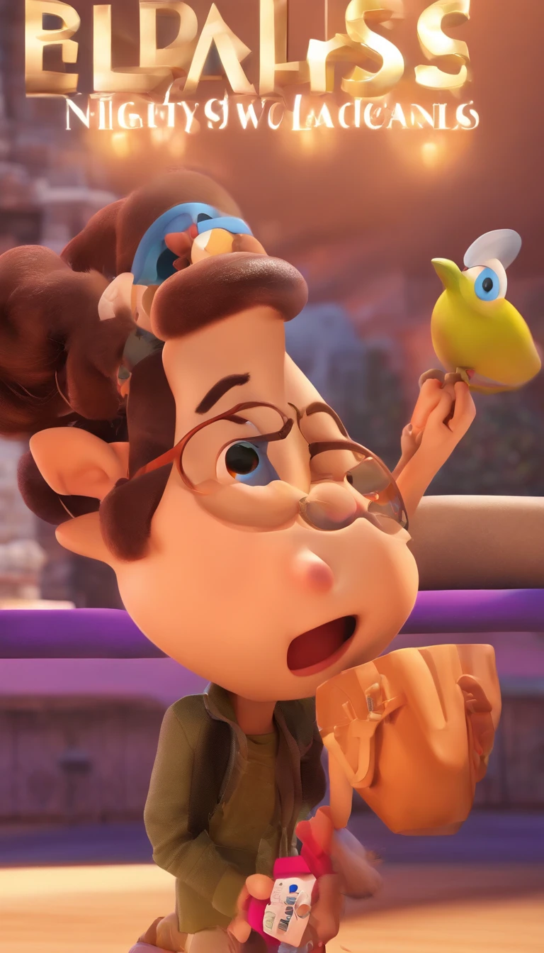 Create a 3D Non-Disney PIXAR Style Poster with a y2k Style Theme. The girl has pale skin and dark brown hair and dark brown eyes, 1 menina tem pele clara, olhos e cabelos escuros e cacheados, e a outra menina tem pele morena, olhos escuros e cabelos escuros e lisos, tudo isso
