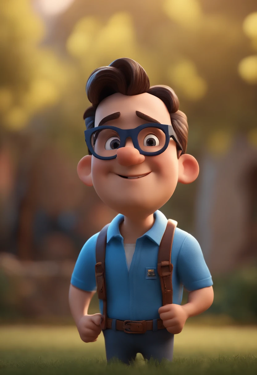 Cartoon character of a man with black glasses and a blue shirt, animation character, Caractere estilizado, animation style rendering, 3D estilizado, Arnold Maya render, 3 d render stylized, toon render keyshot, Personagem 3D, Personagem 3D, 3d rendering stylized, 3 d character render, personagem de desenho animado, Personagem de close up, Pose de personagem, (Estilo Pixar) (master part:1.2) (Bokeh) (best quality) (pele detalhada) (textura detalhada) (8k) (argila) (Cinematic lighting) (foco nítido