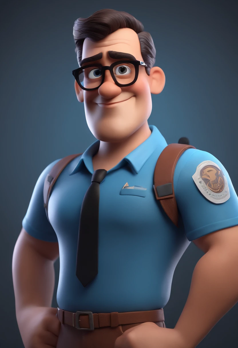 Cartoon character of a man with black glasses and a blue shirt, animation character, Caractere estilizado, animation style rendering, 3D estilizado, Arnold Maya render, 3 d render stylized, toon render keyshot, Personagem 3D, Personagem 3D, 3d rendering stylized, 3 d character render, personagem de desenho animado, Personagem de close up, Pose de personagem,  (Estilo Pixar) (master part:1.2) (Bokeh) (best quality) (pele detalhada) (textura detalhada) (8k) (argila) (Cinematic lighting) (foco nítido