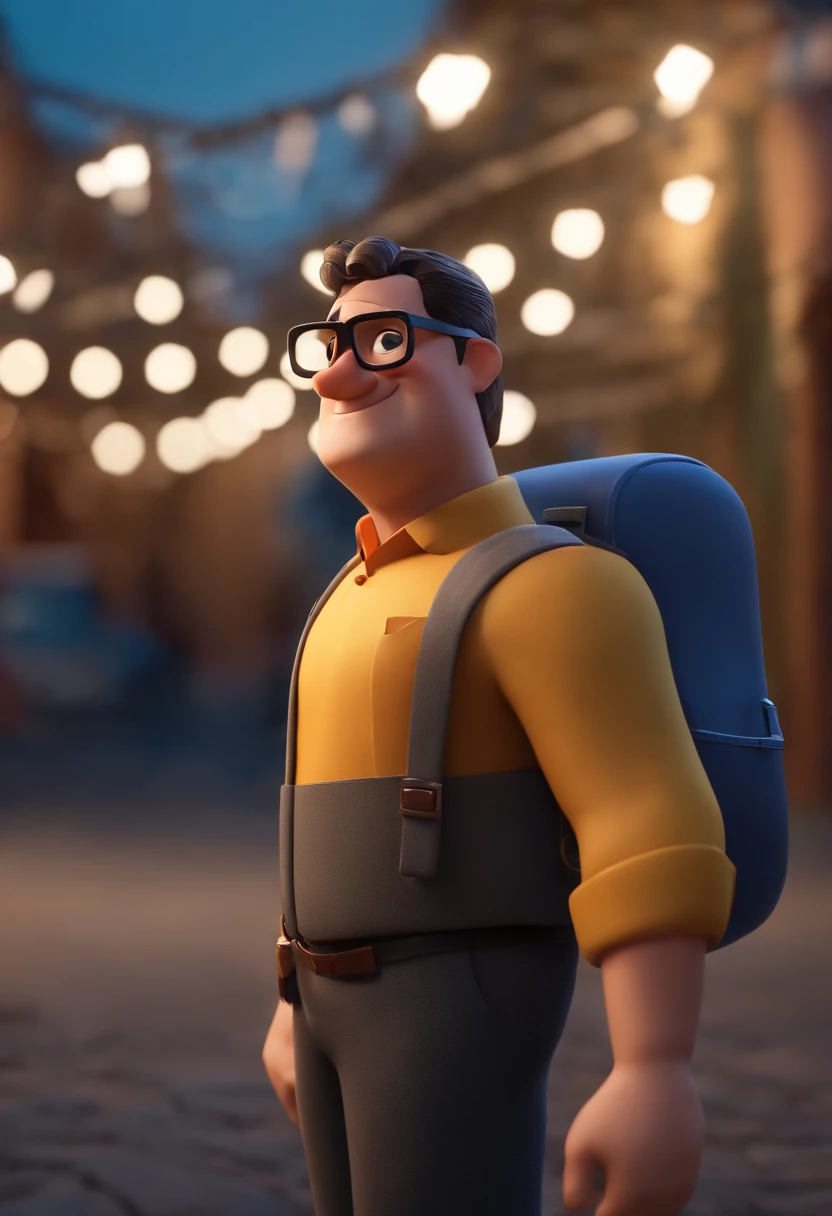 Cartoon character of a man wearing black glasses and a blue shirt, um personagem animado, Caractere estilizado, animation style rendering, 3D estilizado, Arnold Maya render, 3 d render stylized, toon render keyshot, Personagem 3D, Personagem 3D, 3d rendering stylized, 3 d character render, personagem de desenho animado, Personagem de close up, Pose de personagem, (Estilo Pixar) (master part:1.2) (Bokeh) (best quality) (pele detalhada) (textura detalhada) (8k) (argila) (Cinematic lighting) (foco nítido
