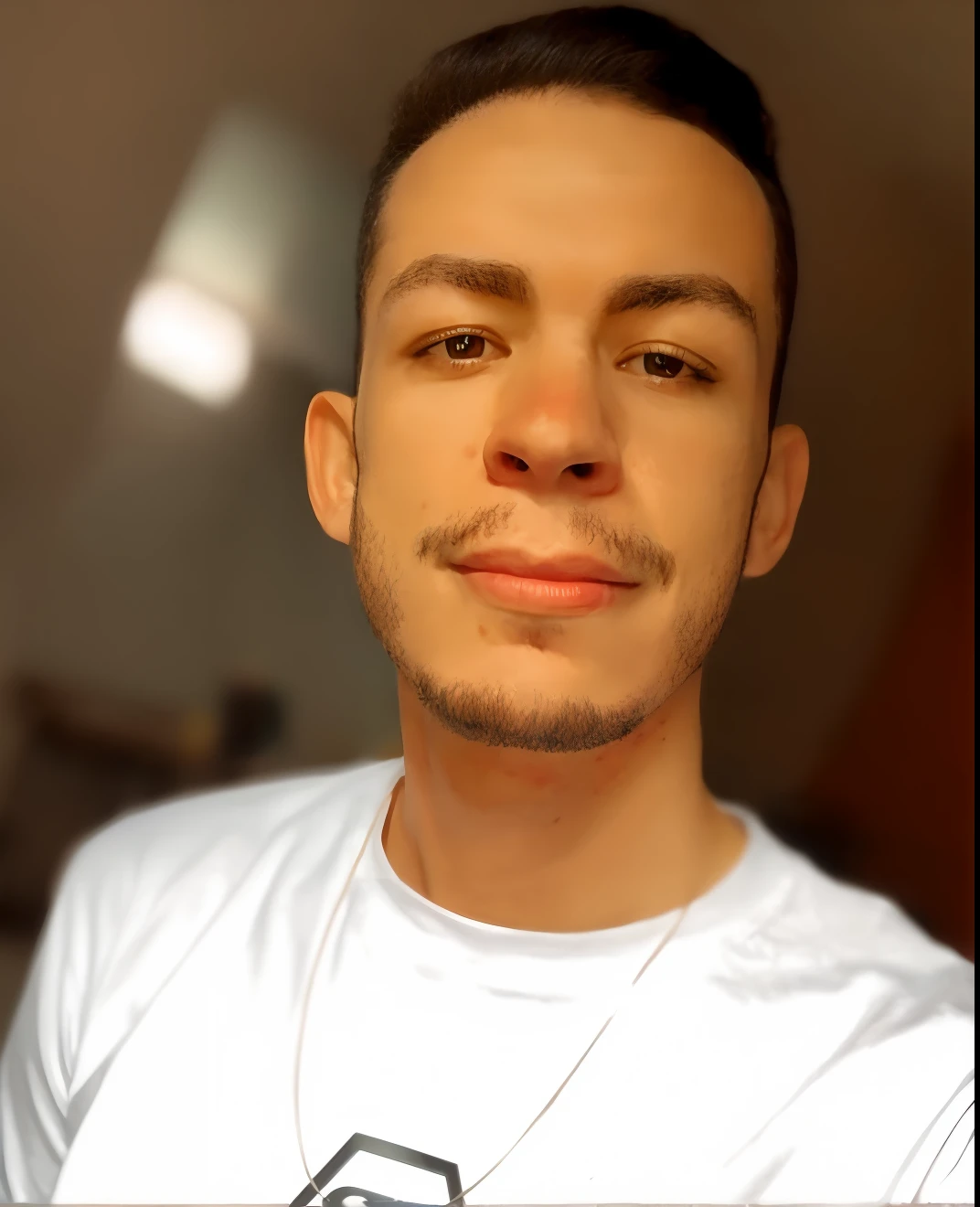 There's a man in a white shirt and a necklace, caio santos, foto de perfil headshot, Streamer do Twitch / Jogador Ludwig, em torno de 1 9 anos, imagem frontal, inspired by Antônio Parreiras, imagem de qualidade muito baixa, retrato de alta qualidade, foto de perfil, foto de perfil profissional, foto de perfil 1024px, ástor alexander, personagem pixar