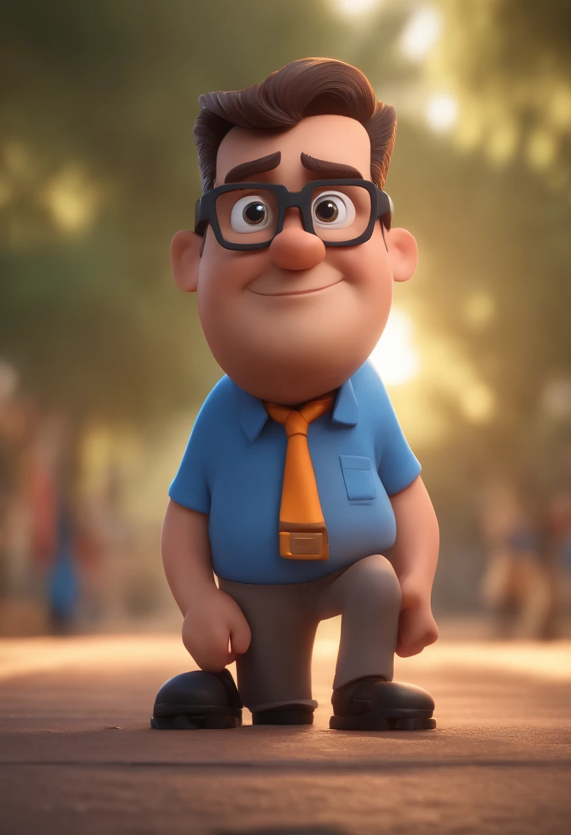 Cartoon character of a man with black glasses and a blue shirt, animation character, Caractere estilizado, animation style rendering, 3D estilizado, Arnold Maya render, 3 d render stylized, toon render keyshot, Personagem 3D, Personagem 3D, 3d rendering stylized, 3 d character render, personagem de desenho animado, Personagem de close up, Pose de personagem, (Estilo Pixar) (master part:1.2) (Bokeh) (best quality) (pele detalhada) (textura detalhada) (8k) (argila) (Cinematic lighting) (foco nítido