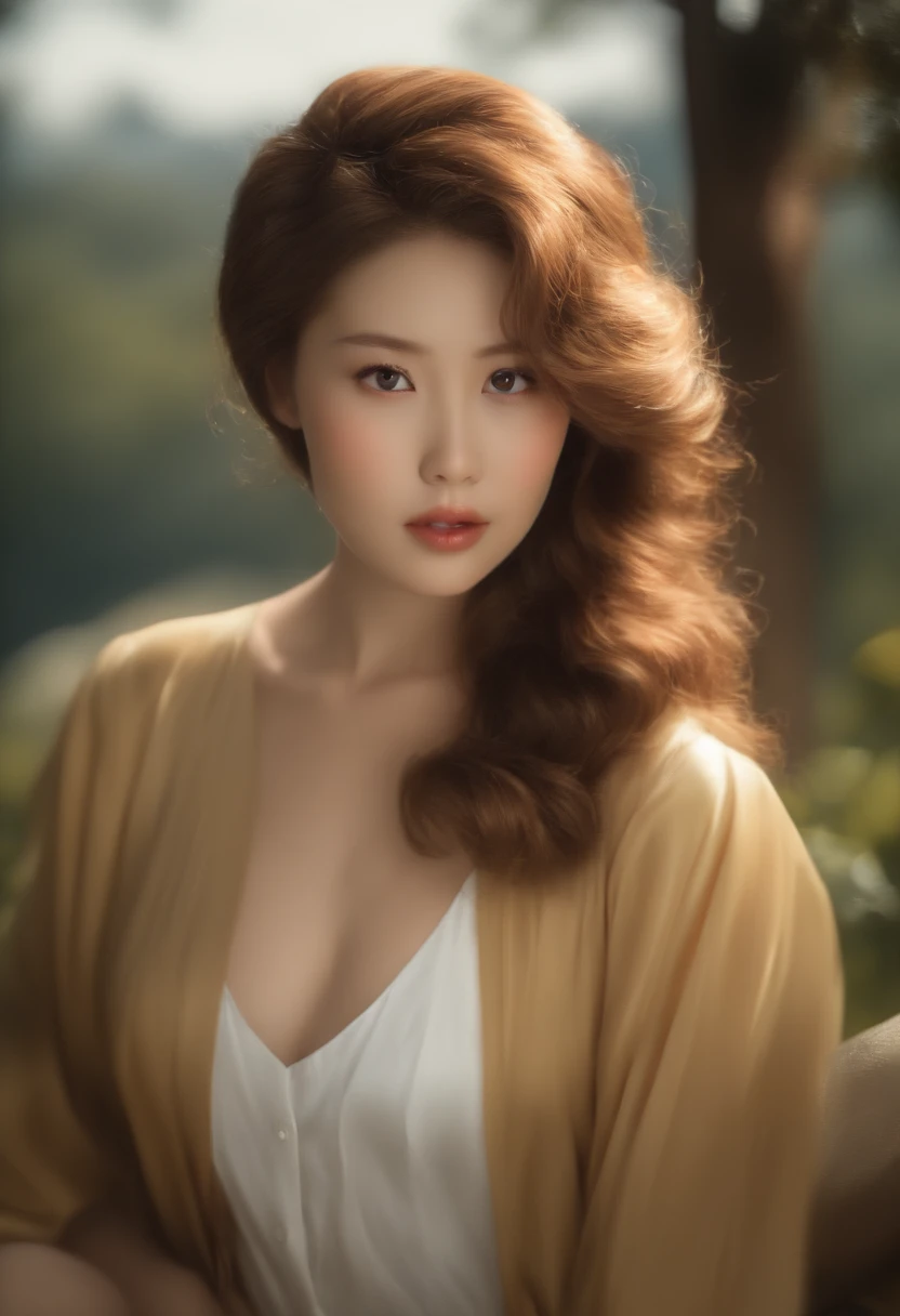 Nude photos, 20's, Korean Girl, Wave hair, Full-body photograph, depth of fields, idol