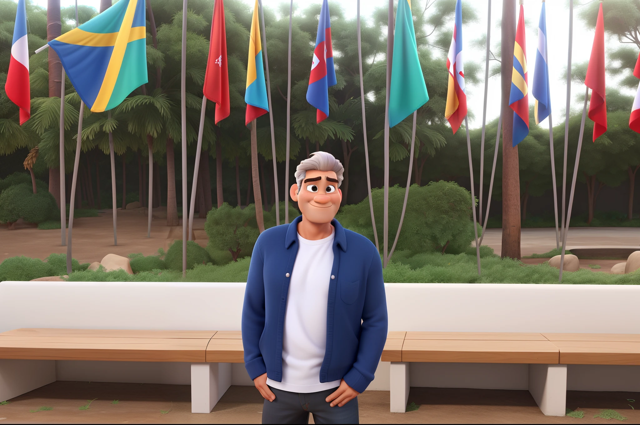 Homem de 40 anos, cabelos grisalhos, estilo disney pixar, alta qualidade, melhor qualidade