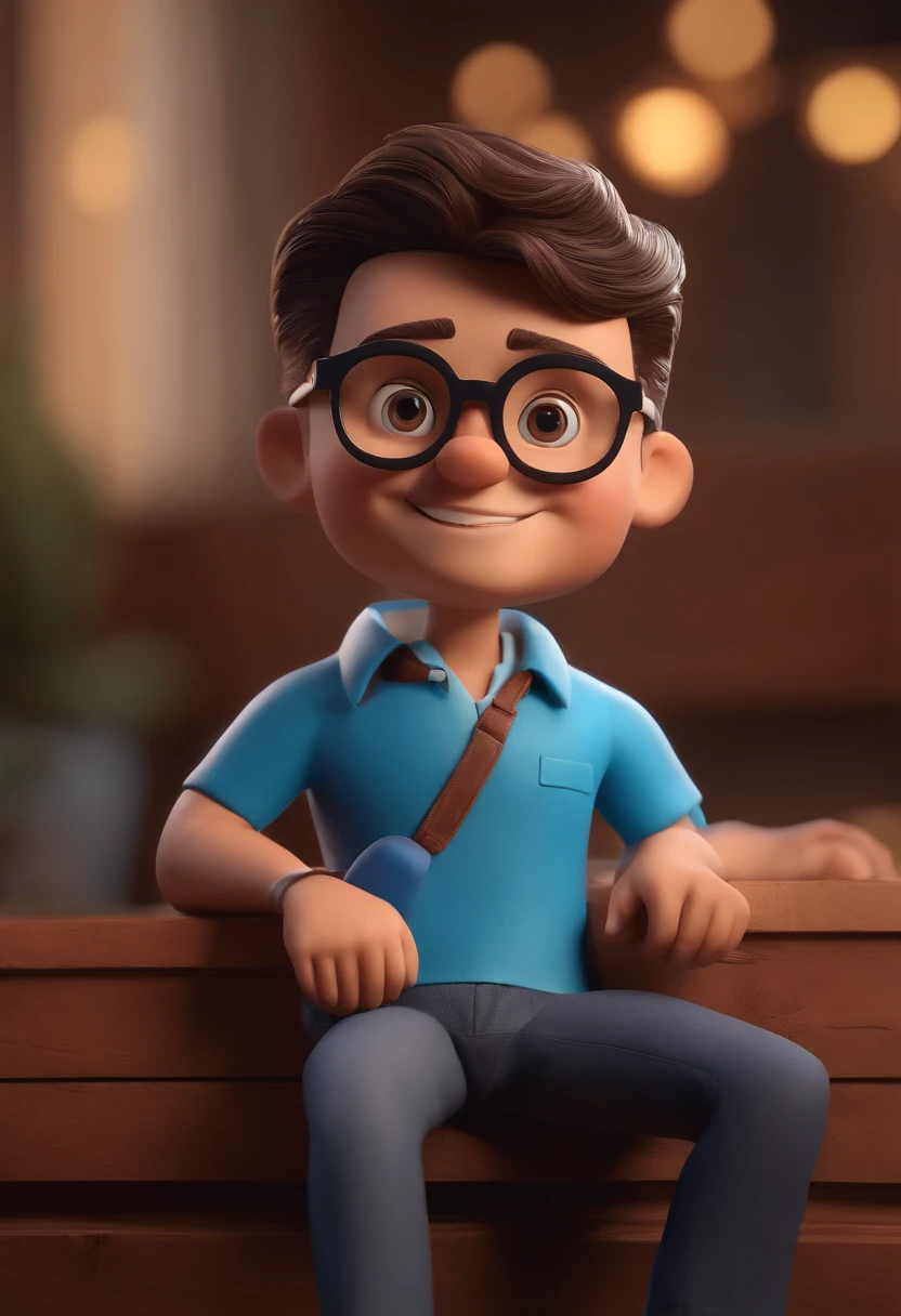 Cartoon character of a man with black glasses and a blue shirt, animation character, Caractere estilizado, animation style rendering, 3D estilizado, Arnold Maya render, 3 d render stylized, toon render keyshot, Personagem 3D, Personagem 3D, 3d rendering stylized, 3 d character render, personagem de desenho animado, Personagem de close up, Pose de personagem,  (Estilo Pixar) (master part:1.2) (Bokeh) (best quality) (pele detalhada) (textura detalhada) (8k) (argila) (Cinematic lighting) (foco nítido