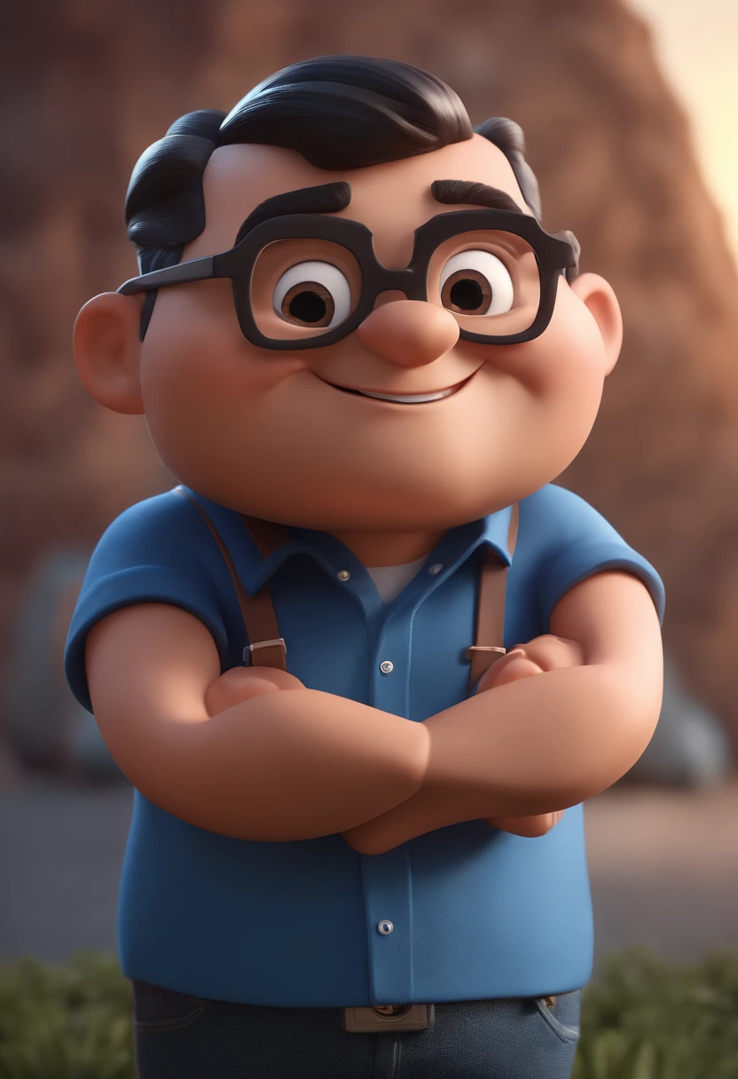 Cartoon character of a man with black glasses and a blue shirt, animation character, Caractere estilizado, animation style rendering, 3D estilizado, Arnold Maya render, 3 d render stylized, toon render keyshot, Personagem 3D, Personagem 3D, 3d rendering stylized, 3 d character render, personagem de desenho animado, Personagem de close up, Pose de personagem,  (Estilo Pixar) (master part:1.2) (Bokeh) (best quality) (pele detalhada) (textura detalhada) (8k) (argila) (Cinematic lighting) (foco nítido