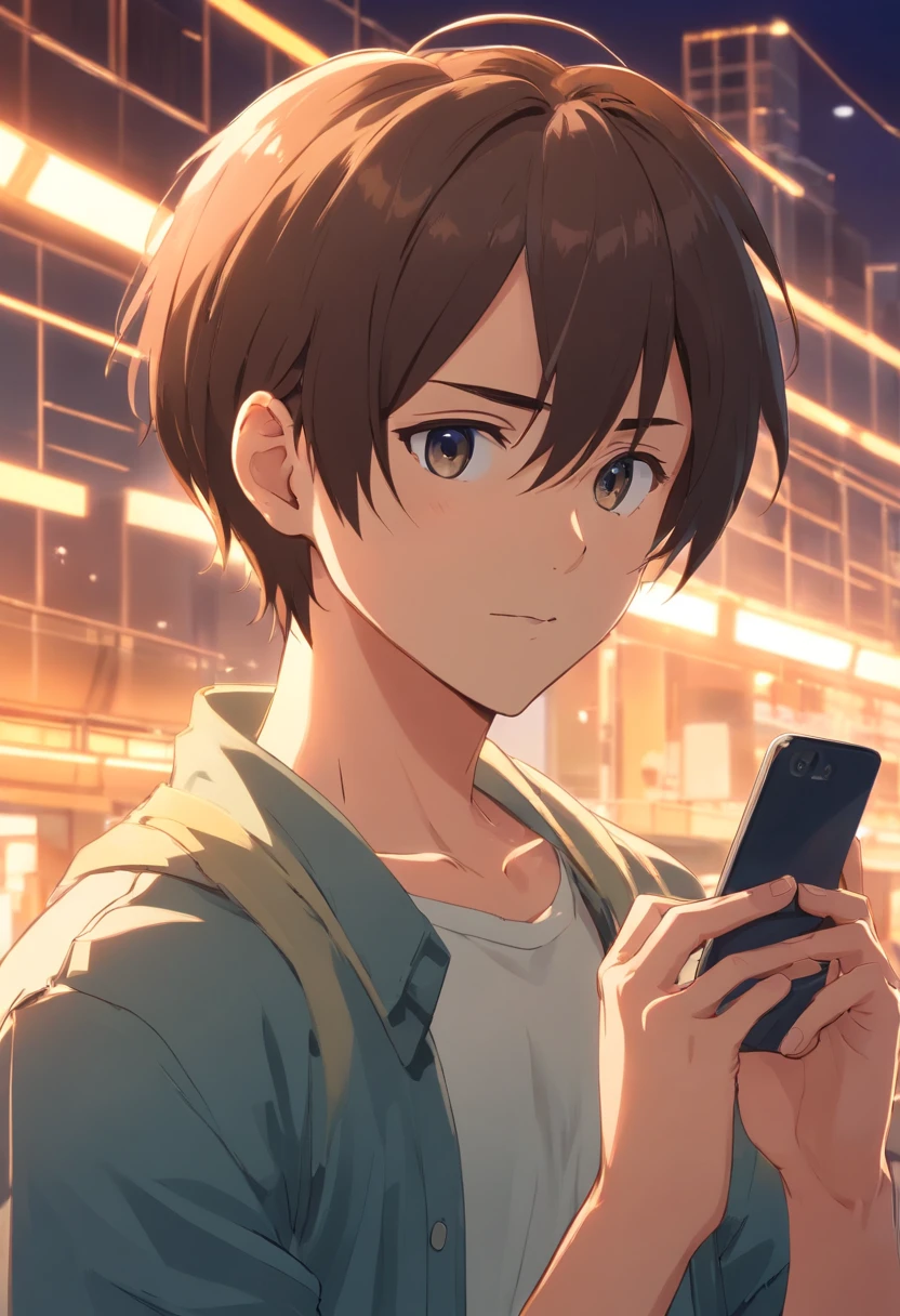 Anime Homem careca e barba segurando um celular, careca com barba curta, sem cabelo, completamente careca; shaved bald head