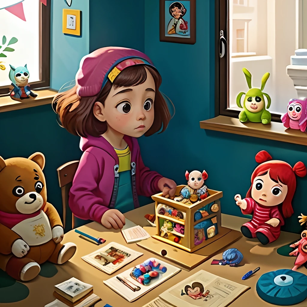Téo looking at the window of a toy store full of games and dolls, and sad that I don't have the money to buy them