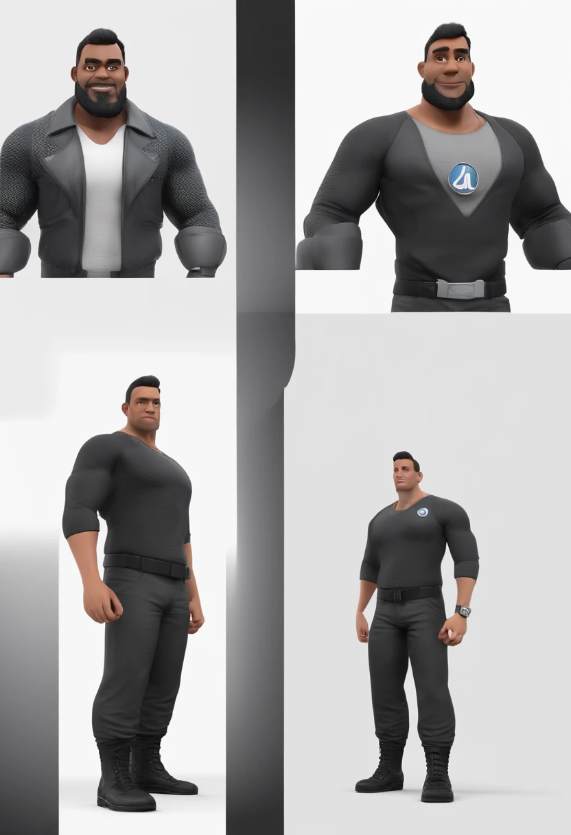 personagem dos desenhos animados de um homem com 40 anos com barba e cabelos levemente grisalhos usando uma camisa preta, standing photo, foto profissional, Dark background with illumination, animation character, Caractere estilizado, animation style rendering, 3D estilizado, Arnold Maya render, 3 d render stylized, toon render keyshot, Personagem 3D, Personagem 3D, 3d rendering stylized, 3 d character render, personagem de desenho animado, Personagem de close up, Pose de personagem,  (Estilo Pixar) (master part:1.2) (Bokeh) (best quality) (pele detalhada) (textura detalhada) (8k) (argila) (Cinematic lighting) (foco nítido