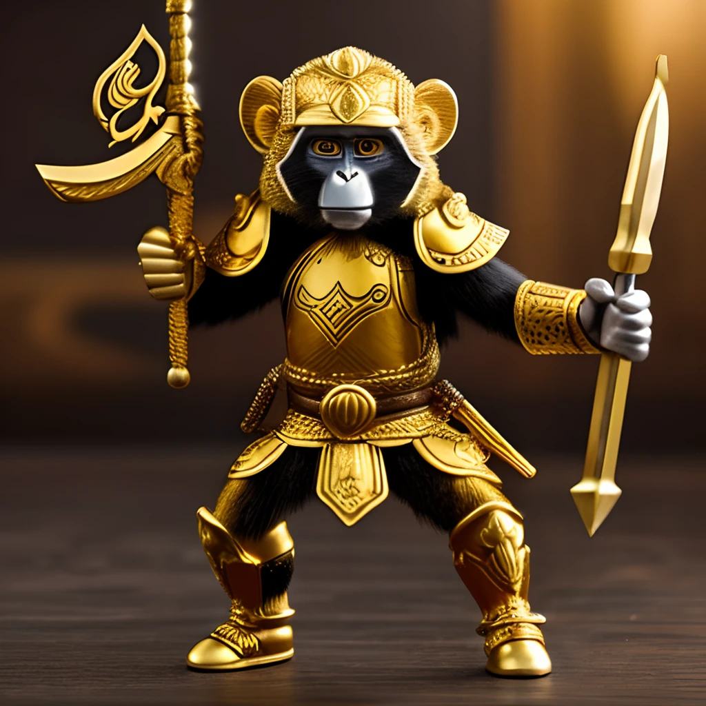 golden warrior monkey holding weapon