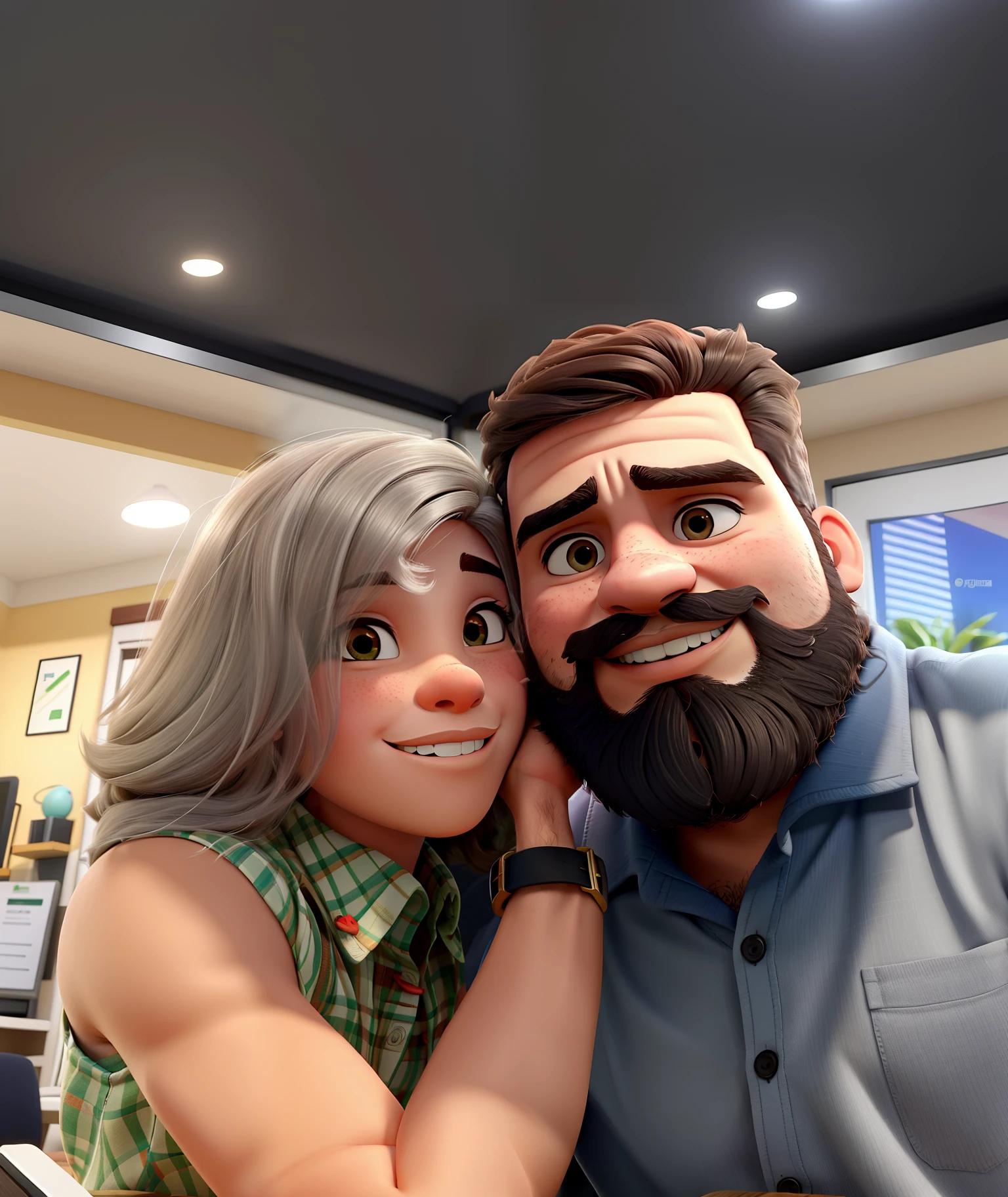 Homem moreno, sem barba com sua namorada loira de bigode, alta qualidade