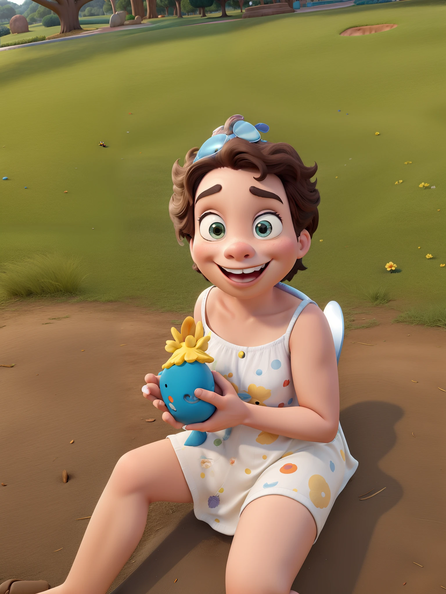 Personagem Disney pixar, fundo de um parque, dia ensolarado