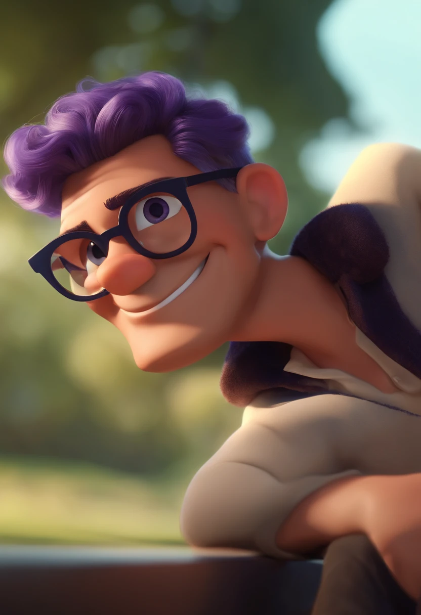personagem dos desenhos animados Disney pixar, homem, 28 anos,  cabelo preto baixo e espetado, round eyeglasses, olhos escuros grandes, nariz arredondado, bochecha grande, pele parda, small tattoos on the forearm, black shirt written PROD in orange and lilac gradient letters, fotografando golf gti mk7,5 vermelho, animation character, Caractere estilizado, animation style rendering, 3D estilizado,Personagem 3D, 3d rendering stylized, 3 d character render, personagem de desenho animado, Personagem de close up, Pose de personagem,  (Estilo Pixar) (master part:1.2) (Bokeh) (best quality) (pele detalhada) (textura detalhada) (8k) (argila) (Cinematic lighting) (foco nítido