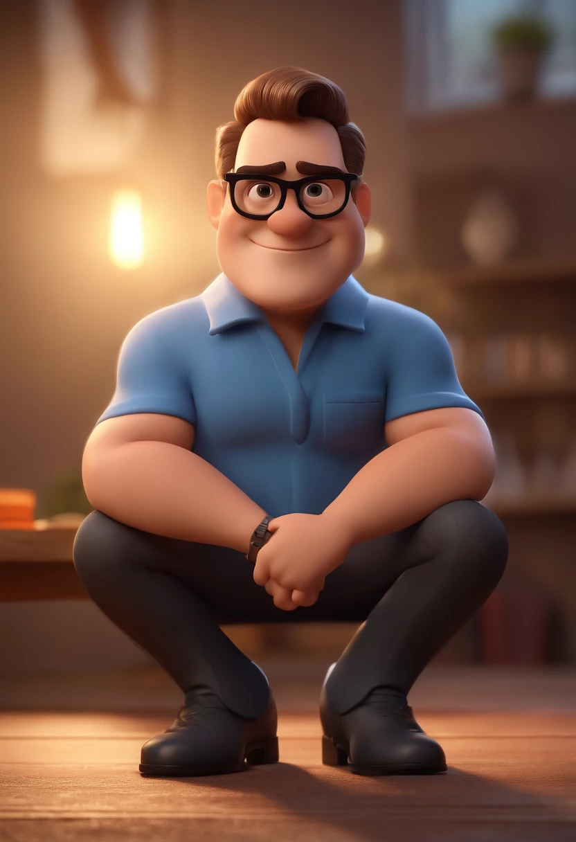 Cartoon character of a man with black glasses and a blue shirt, animation character, Caractere estilizado, animation style rendering, 3D estilizado, Arnold Maya render, 3 d render stylized, toon render keyshot, Personagem 3D, Personagem 3D, 3d rendering stylized, 3 d character render, personagem de desenho animado, Personagem de close up, Pose de personagem,  (Estilo Pixar) (master part:1.2) (Bokeh) (best quality) (pele detalhada) (textura detalhada) (8k) (argila) (Cinematic lighting) (foco nítido