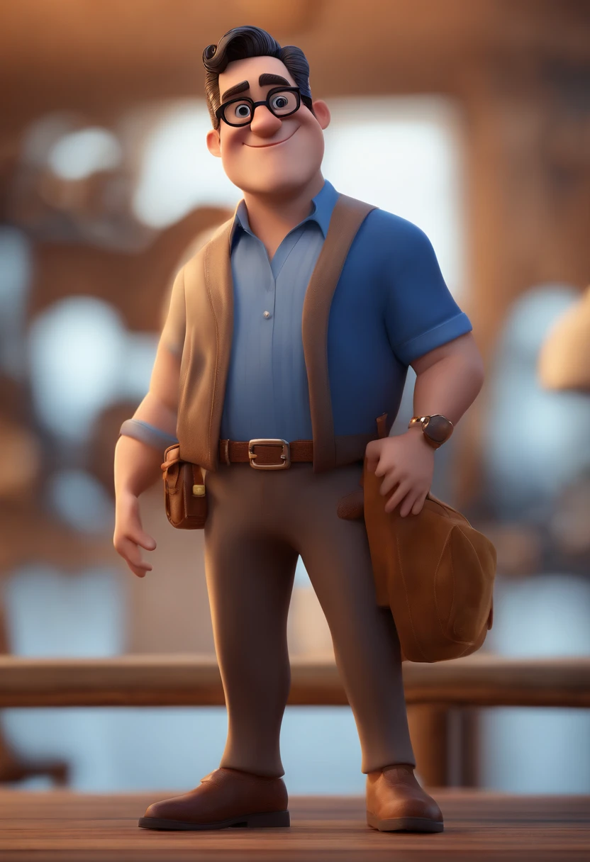 Cartoon character of a man with black glasses and a blue shirt, animation character, Caractere estilizado, animation style rendering, 3D estilizado, Arnold Maya render, 3 d render stylized, toon render keyshot, Personagem 3D, Personagem 3D, 3d rendering stylized, 3 d character render, personagem de desenho animado, Personagem de close up, Pose de personagem,  (Estilo Pixar) (master part:1.2) (Bokeh) (best quality) (pele detalhada) (textura detalhada) (8k) (argila) (Cinematic lighting) (foco nítido