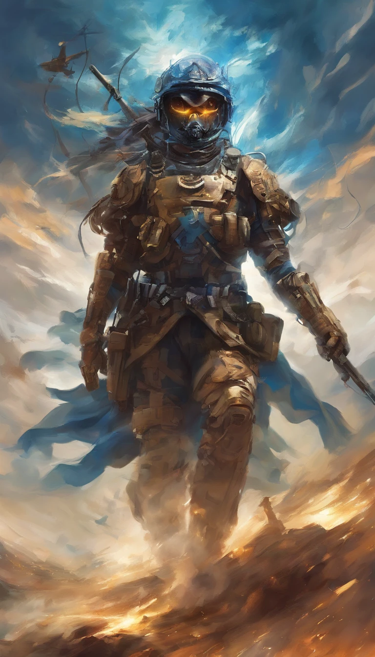 View from behind the brave Israel Defense Forces against an ugly and cruel army of demons, An angel flies from the sky、Chase the soldiers of the Israel Defense Forces , Flag of Israel , blue and white, Modern army, Tactical equipment, Art shows the triumph of good over evil, Apocalyptic battlefield , masutepiece, winning artwork, Dramatic, Best Quality, 4K, Wide Picture, High resolution