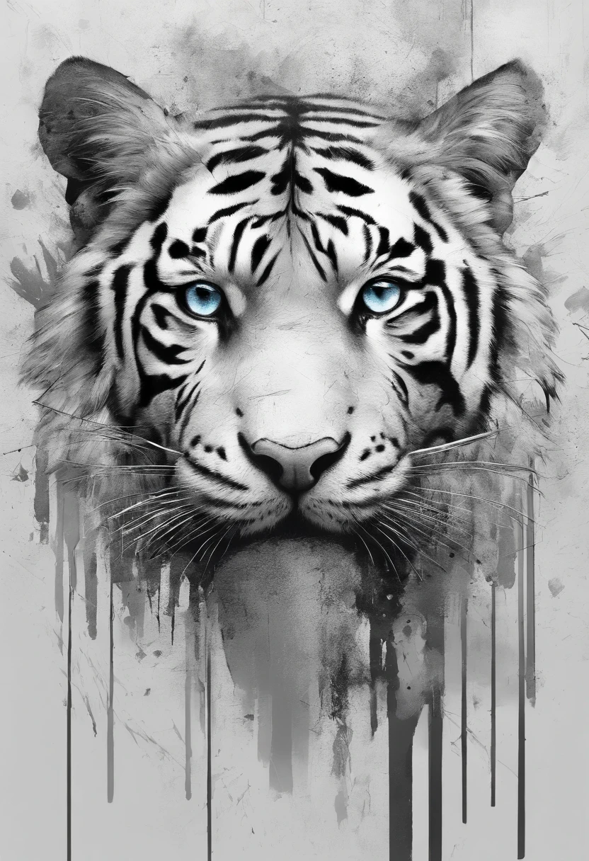 Perfect centralization, coelho (franco)de Donnie, Standing position, beleza abstrata, Centrado, looking at the camera, Facing the camera, nearing perfection, Dynamic, altamente detalhado, liso, foco nítido, 8k, high-definition resolution, illustration, arte de Carne Griffiths e Wadim Kashin, White background with tiger on head