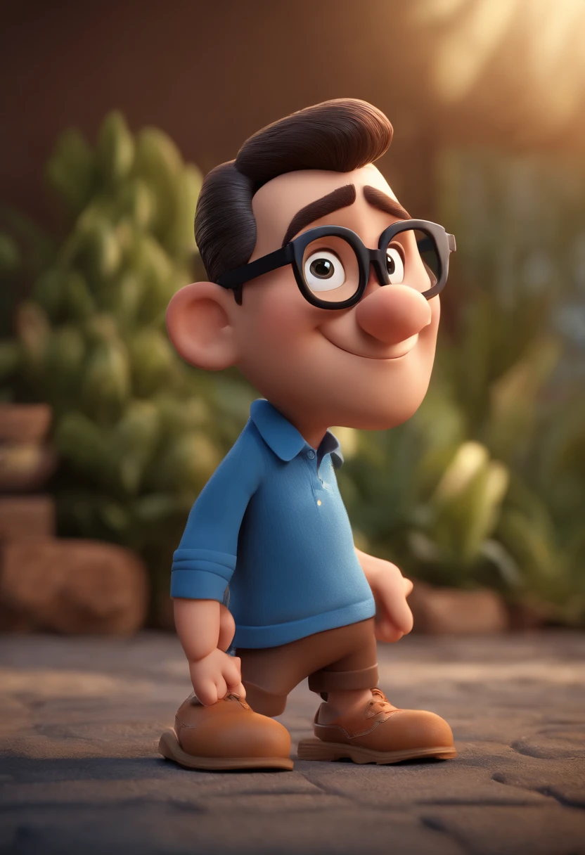 Cartoon character of a man with black glasses and a blue shirt, animation character, Caractere estilizado, animation style rendering, 3D estilizado, Arnold Maya render, 3 d render stylized, toon render keyshot, Personagem 3D, Personagem 3D, 3d rendering stylized, 3 d character render, personagem de desenho animado, Personagem de close up, Pose de personagem, (Estilo Pixar) (master part:1.2) (Bokeh) (best quality) (pele detalhada) (textura detalhada) (8k) (argila) (Cinematic lighting) (foco nítido